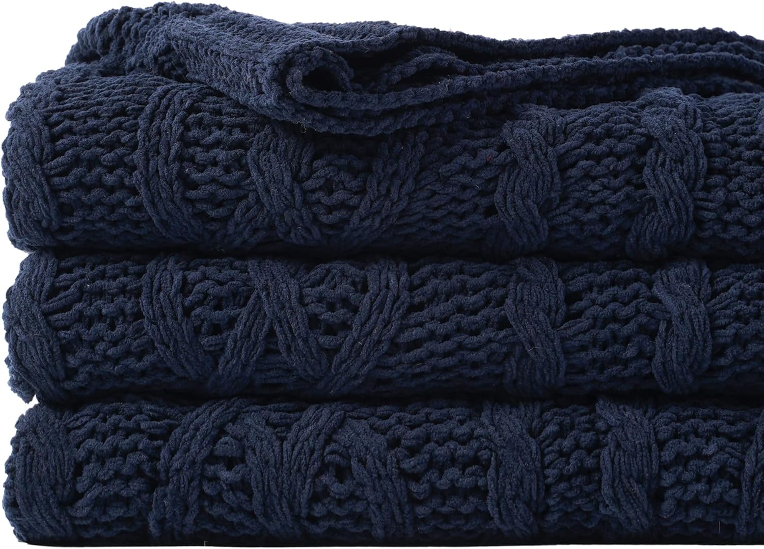 BATTILO Home Navy Blue Throw Blanket for Couch, Navy Knitted Throw
