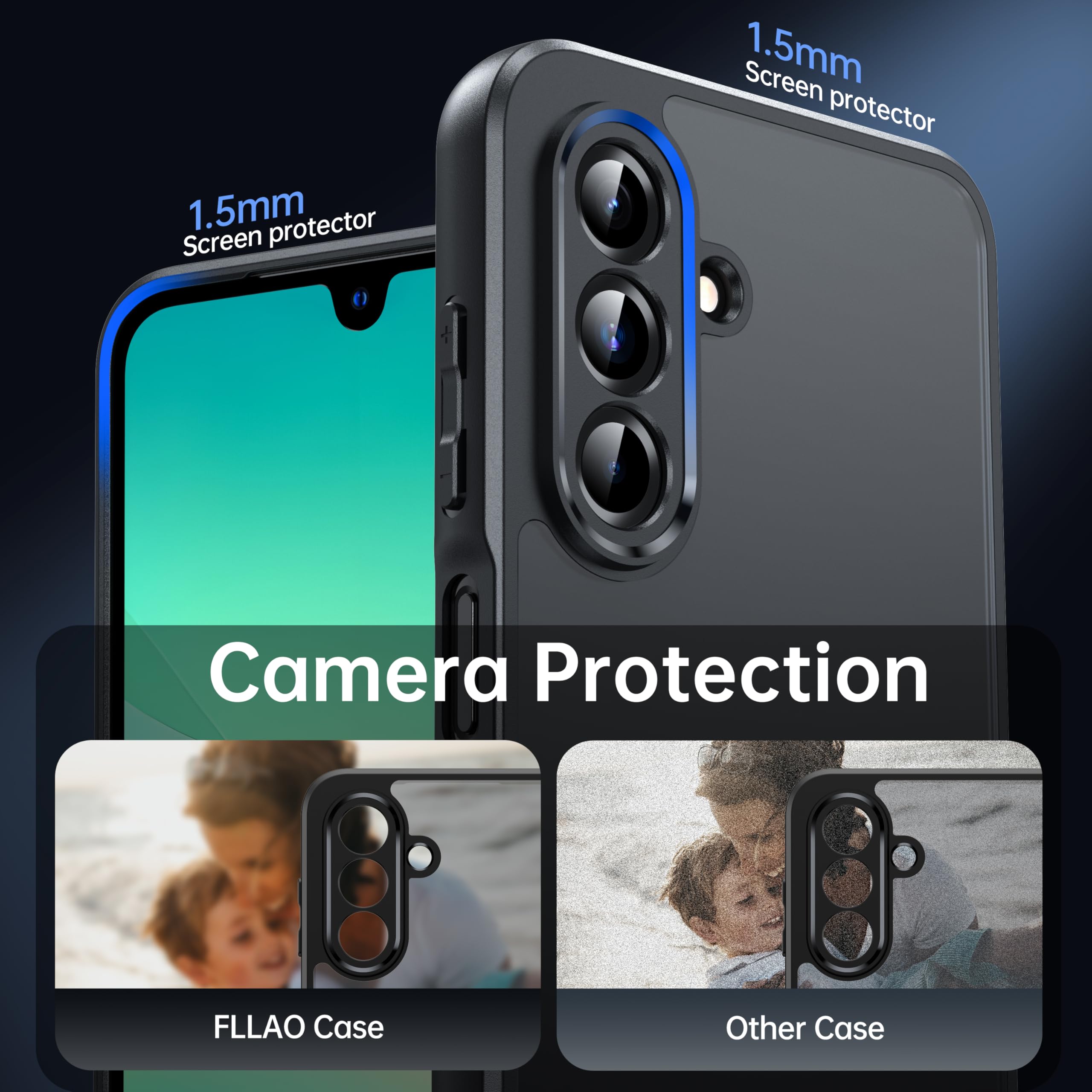 FLLAO Opaca Cover Compatibile con Samsung Galaxy A26 5G con 2 Vetro Temperato, [Della Fotocamera Protezione] Anticaduta Antiurto Anti-Graffio Anti-Impronte Hard PC Glassata Custodia Nero