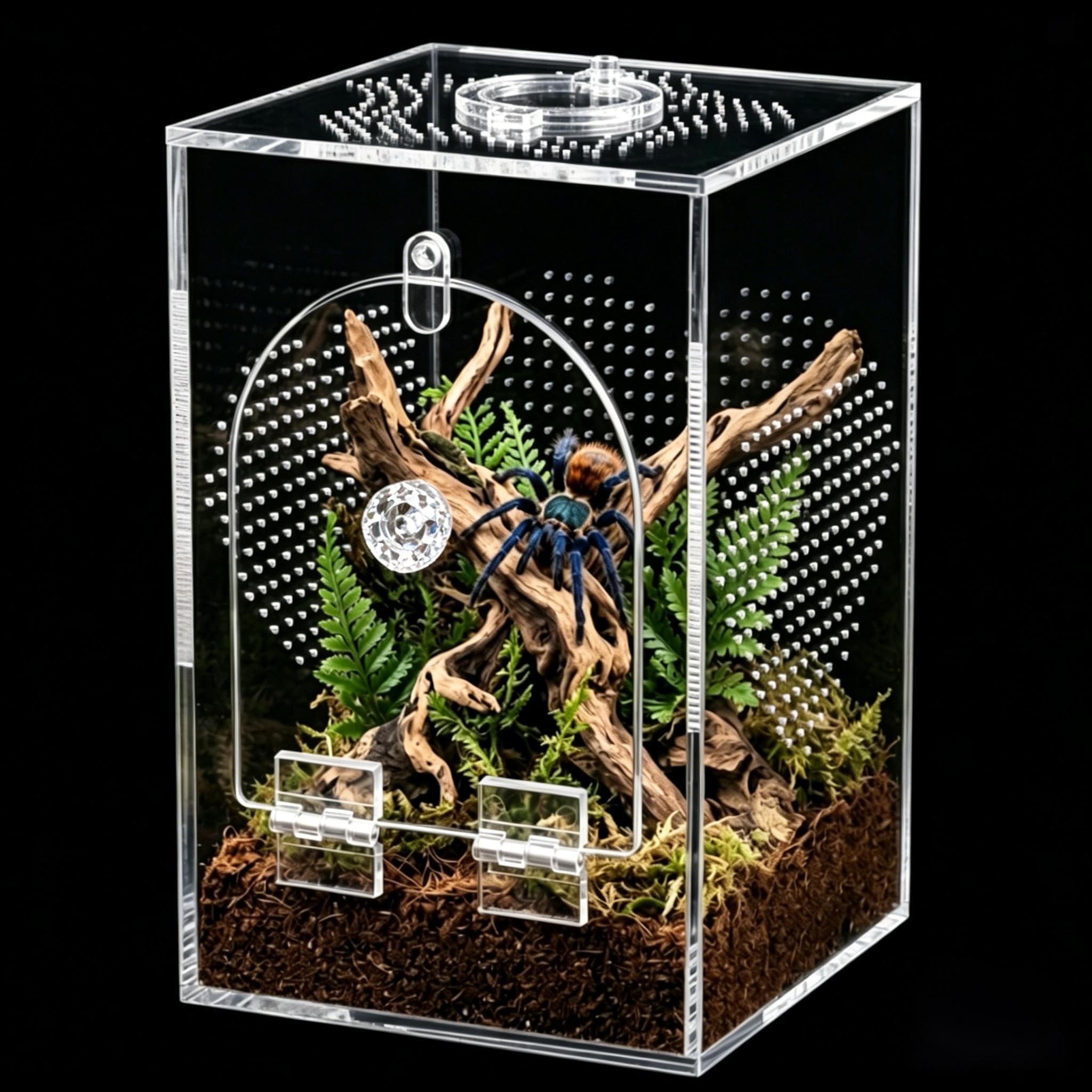Photo 1 of ***POSSIBLY MISSING ASSEMBLY PIECES*** Cycodo Jumping Spider Enclosure,Seamless Escape-Proof Tarantula Terrarium,Anti-Warp Thickened Acrylic Insect Cage with Front Door & Feeding Port for Mantis,Hermit Crabs,Snail,Micro Reptile,5 * 5 * 8"