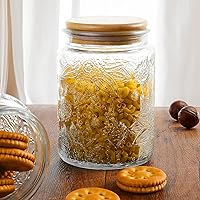 Vista 9 de Tarros de almacenamiento de vidrio con tapa hermética de bambú, 35 onzas líquidas, recipientes decorativos de alimentos para encimera de cocina