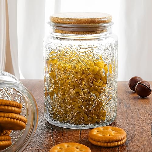 Miniatura 8 de Tarros de almacenamiento de vidrio con tapa hermética, recipiente de 23.7 onzas para encimera de cocina con tapa de bambú, azúcar morena, dulces,