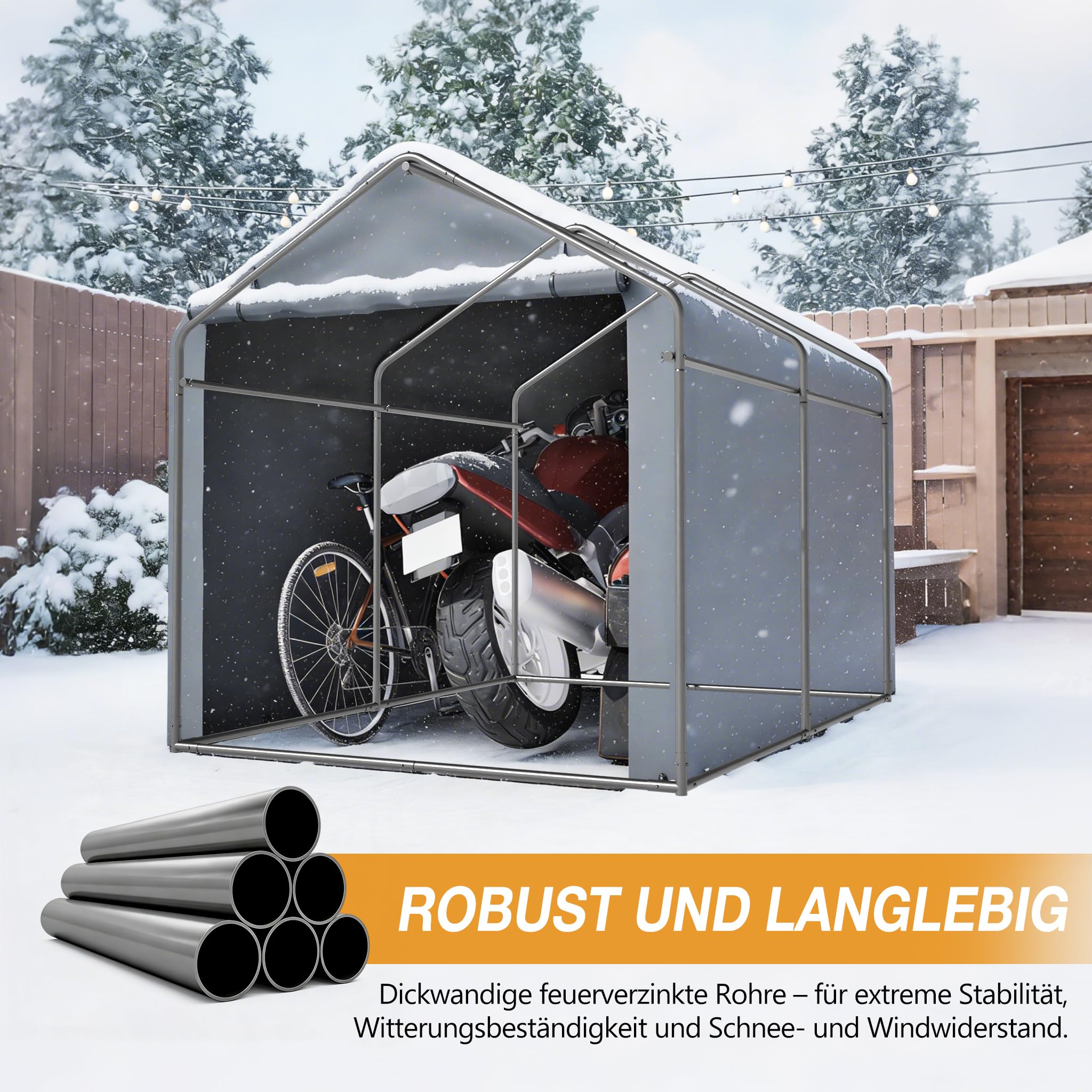Garage per bicicletta 187 x 100 x 160 cm telaio in acciaio nero verniciato a polvere tenda resistente alle intemperie