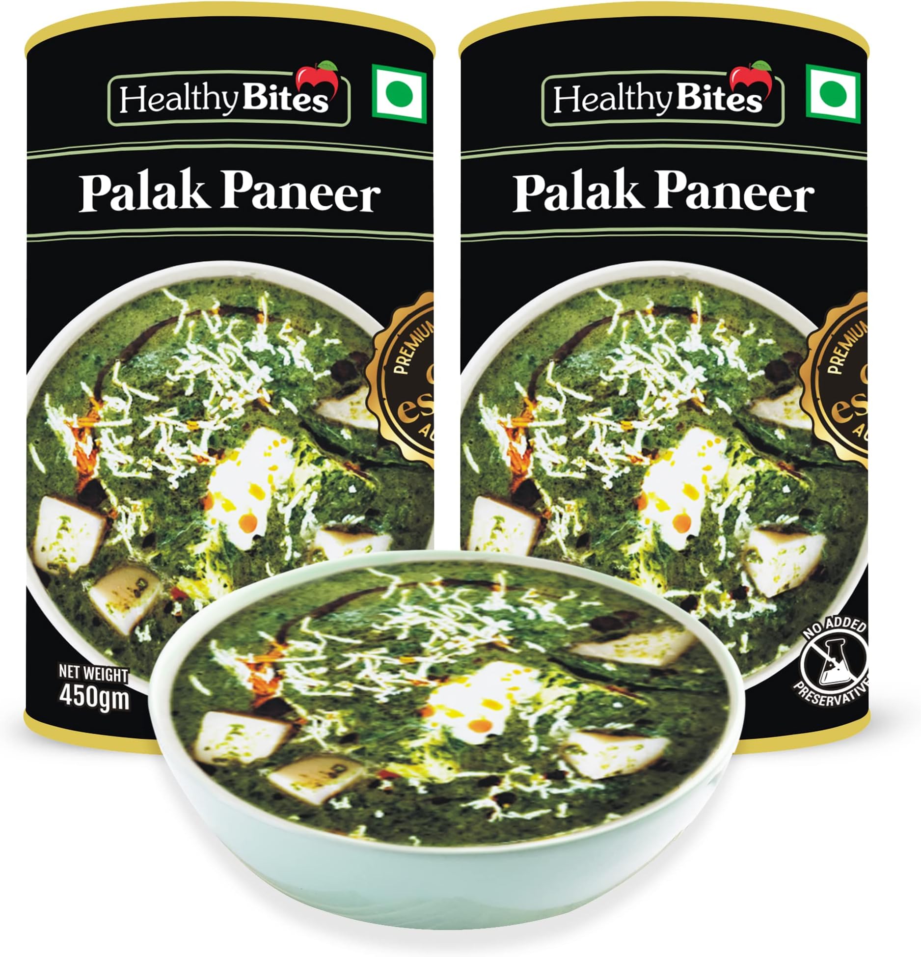 Healthy Bites Ready to Eat Palak Paneer, Canned Palak Paneer, Heat and Eat, Ready to Cook Veg Food 900g (Pack of 2 X 450g Each)
