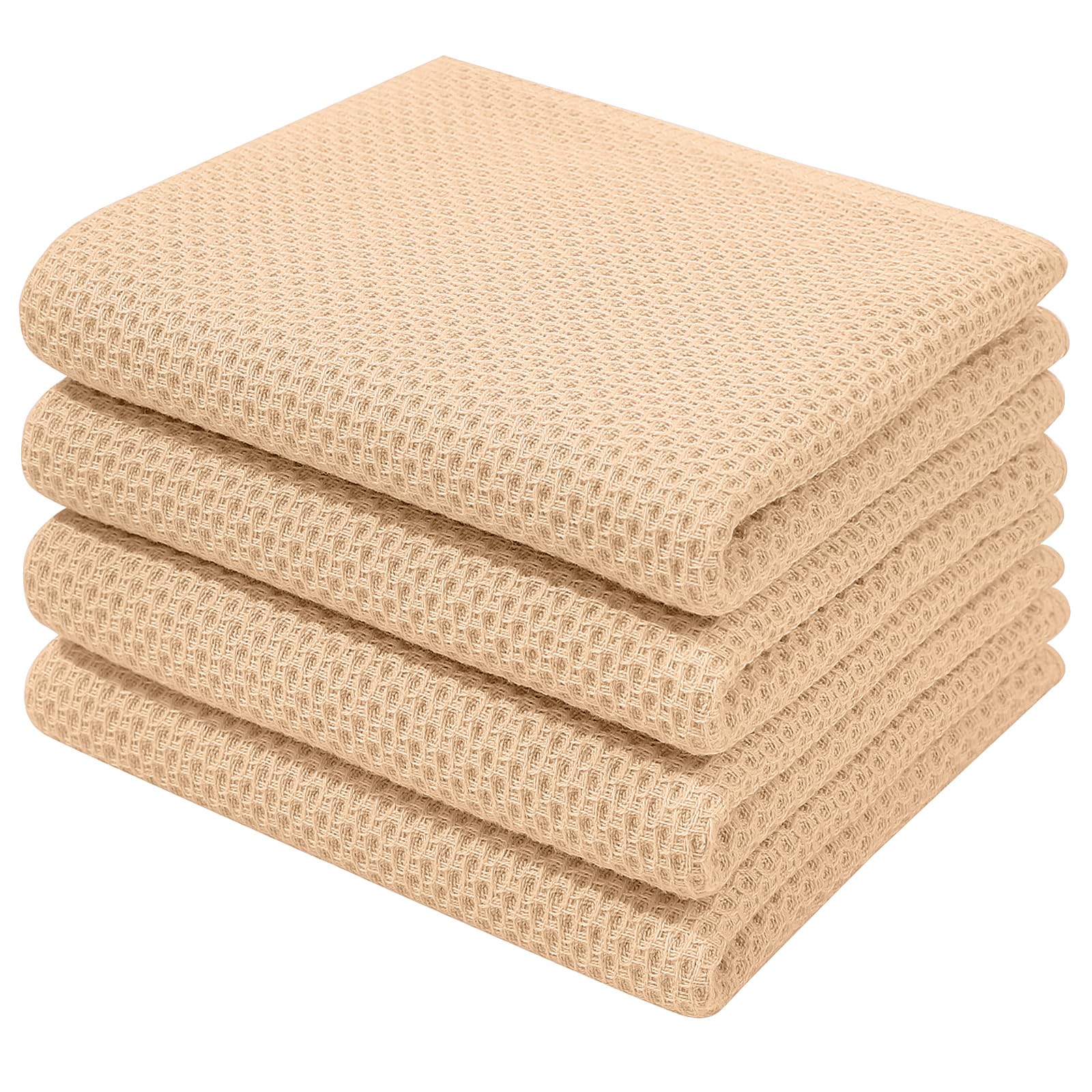 Homaxy 100% Cotton Waffle Weave Kitchen Dish Towels 4-Pack, Apricot