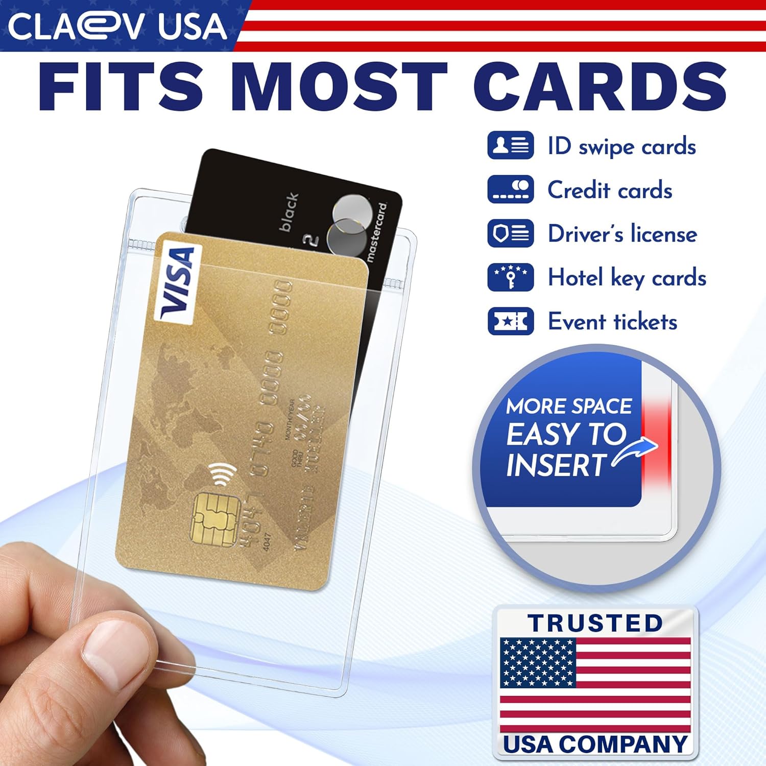 Claev Vertical Large (L) Flexible and Tear Resistant ID Badge Holders (Clear, 3x4 Inch, 250 Pack), Clear Easy Open Plastic Name Card Holders for Conferences, Conventions, Offices & Schools