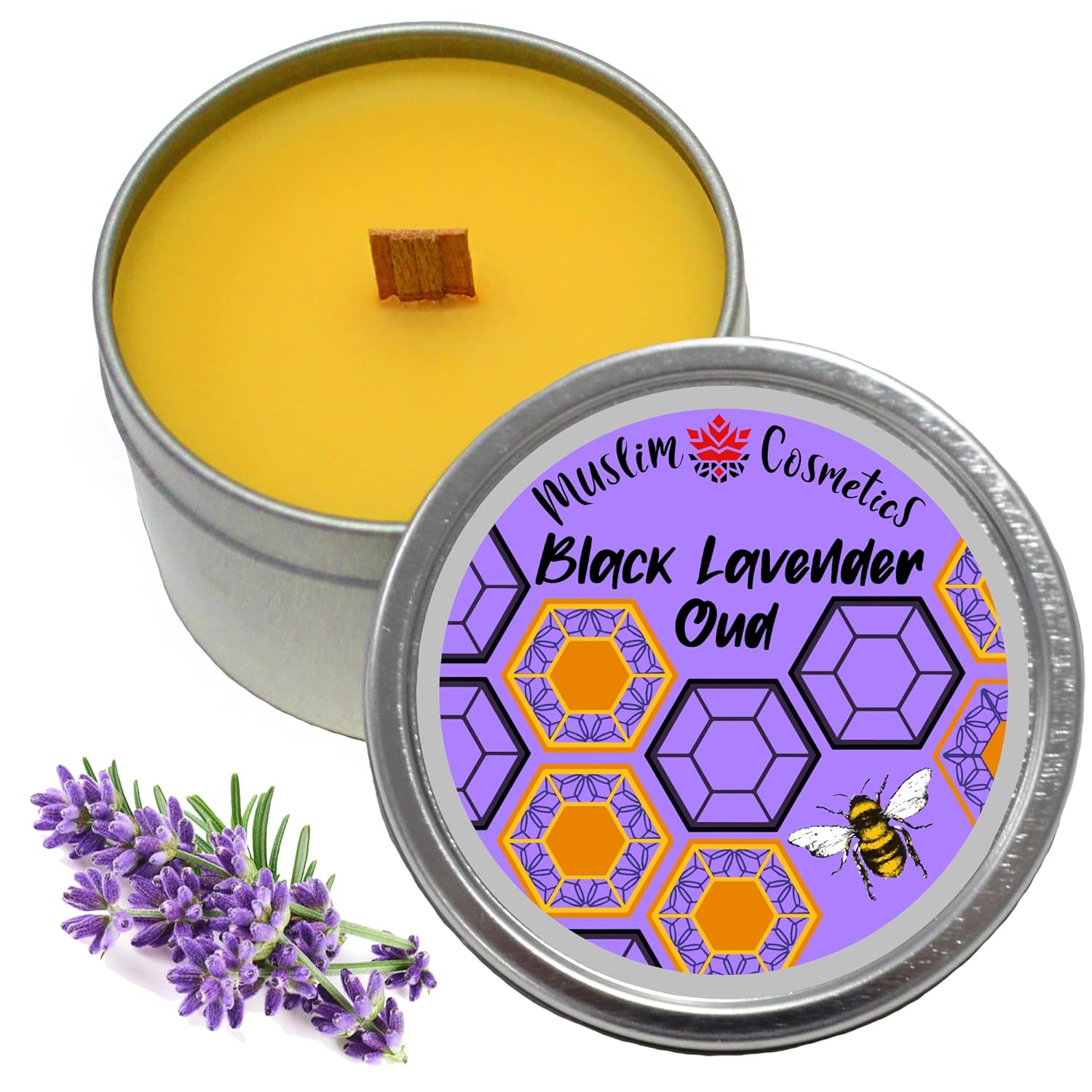 Exotic Lavender Beeswax candle/Wood wick Candle / 100 Natural Golden