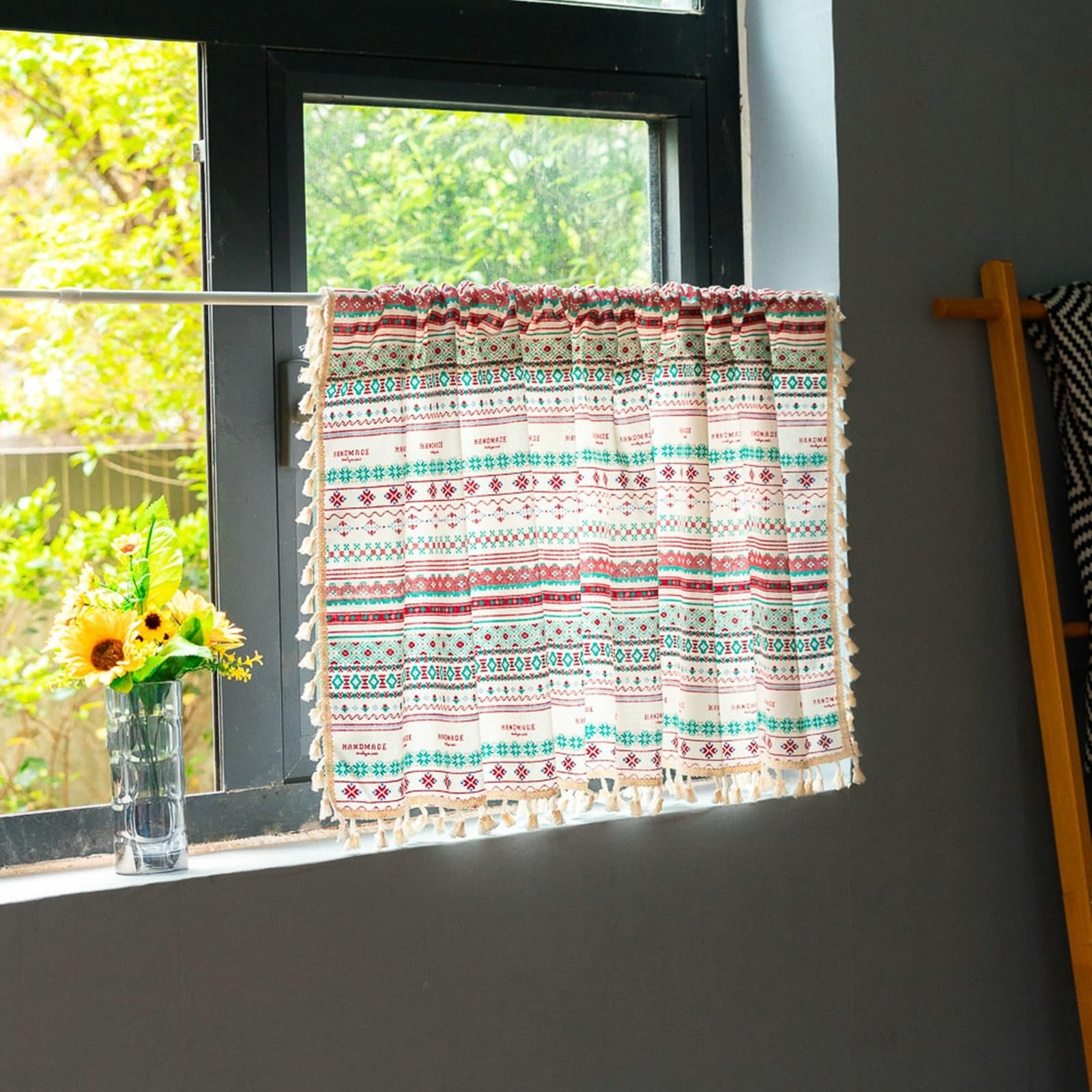 Cortinas de cocina opacas H80xB150 estilo bohemio geométrico
