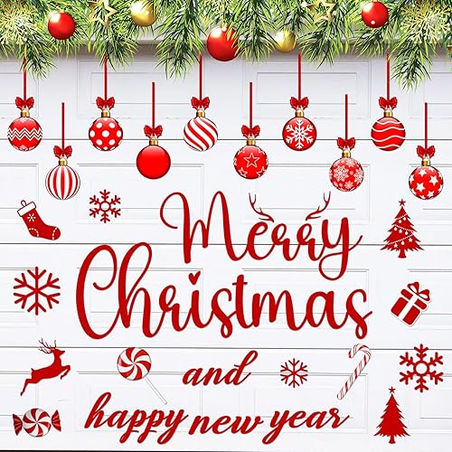 28 imanes de Navidad para puerta de garaje, imanes de automóvil, calcomanías magnéticas de Feliz Navidad, muñeco de nieve, Papá Noel, vacaciones,