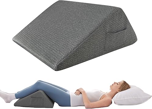 Knee Wedge Pillow - Memory Foam Leg Support for Sleeping, Post Surgery Triangle Pillow Wedge, Leg Elevation, Knees Hip Back Pain Relief (23.6 x 26 x 10, Extra Large, Black)