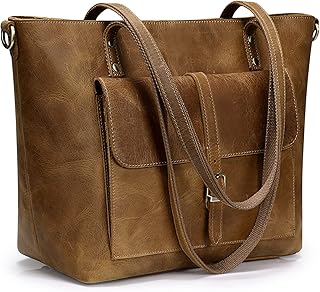 S-ZONE Women Vintage Genuine Leather Tote Bag Large Shoulder Purse Work Handbag