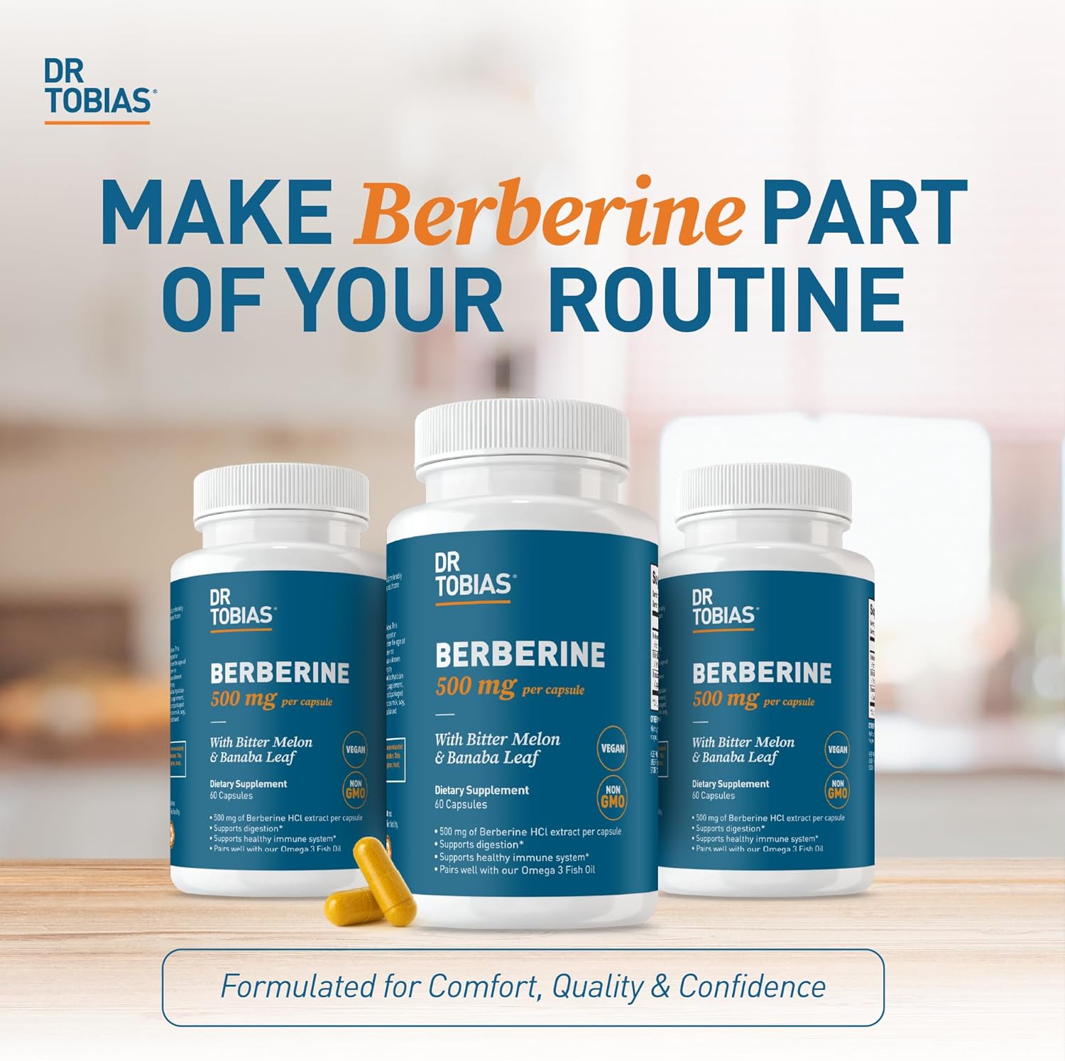 Dr. Tobias Berberine 500mg, Berberine Supplement for Women & Men - Gut Health, Immune Support, Heart Health Supplement with Bitter Melon Banaba Leaf – Vegan, Non-GMO, 60 Capsules - Image 7