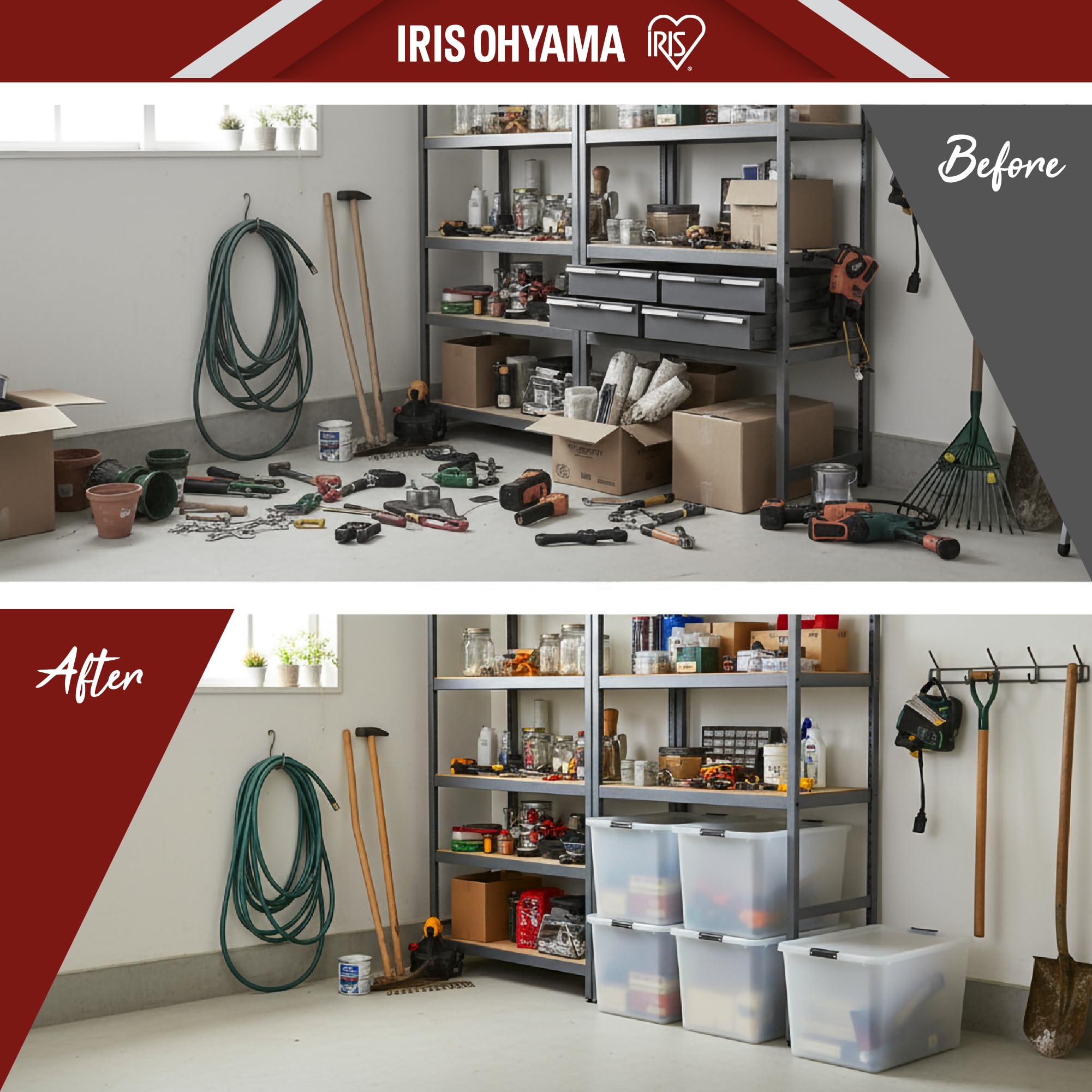 Iris Ohyama Aufbewahrungsboxen mit Deckel, 60L, 4er-Set, Silber, Sicherer Verschluss, Stapelbar, Griffe, für Schlafzimmer, Schrank, Büro, Organisation, BPA-freies Plastik, Ordnungsboxen, FTB-60