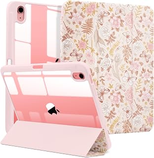 MrARTIST for iPad A16/10th Generation Case with Pencil Holder, Pink Floral