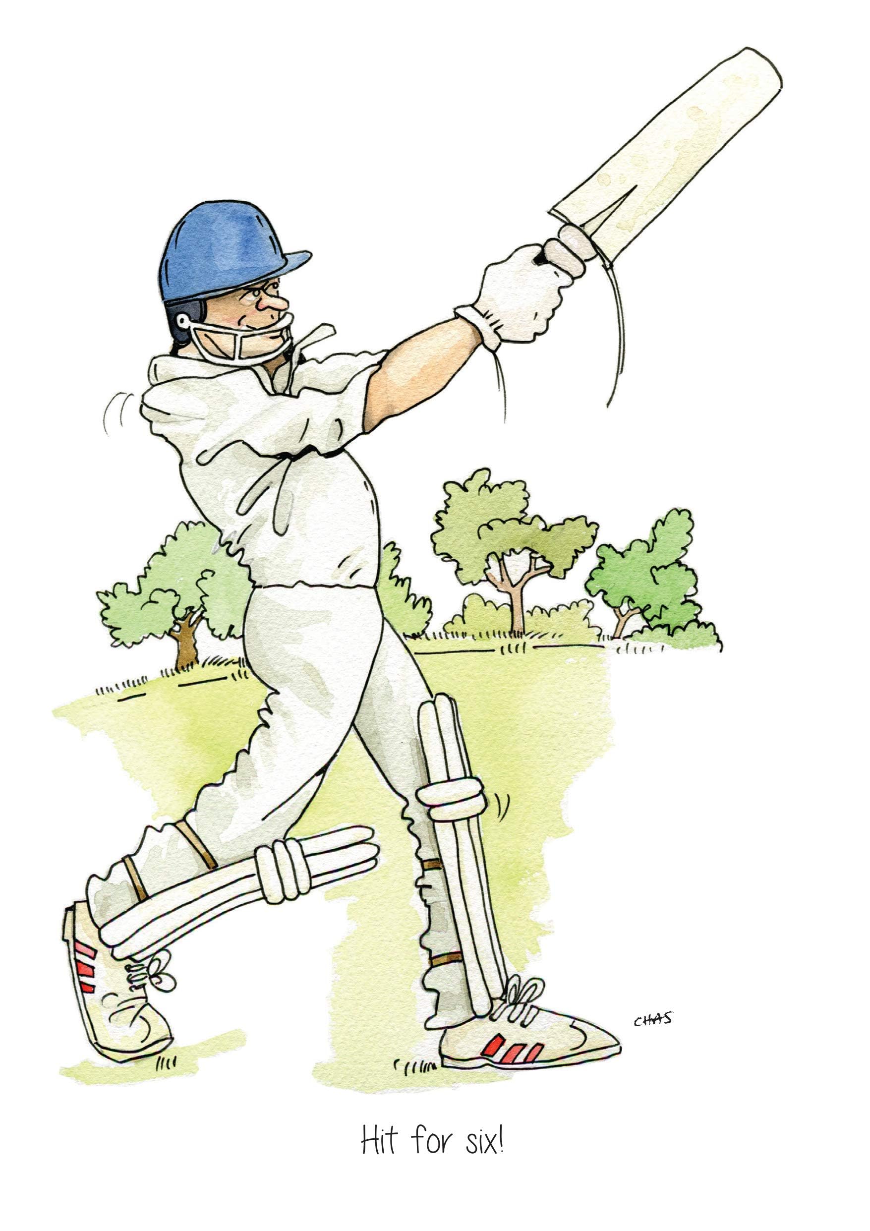 A5 Cricket Grußkarte „Hit For Six!“ Mit Umschlag – Leer Innen Für Persönliche Nachrichten