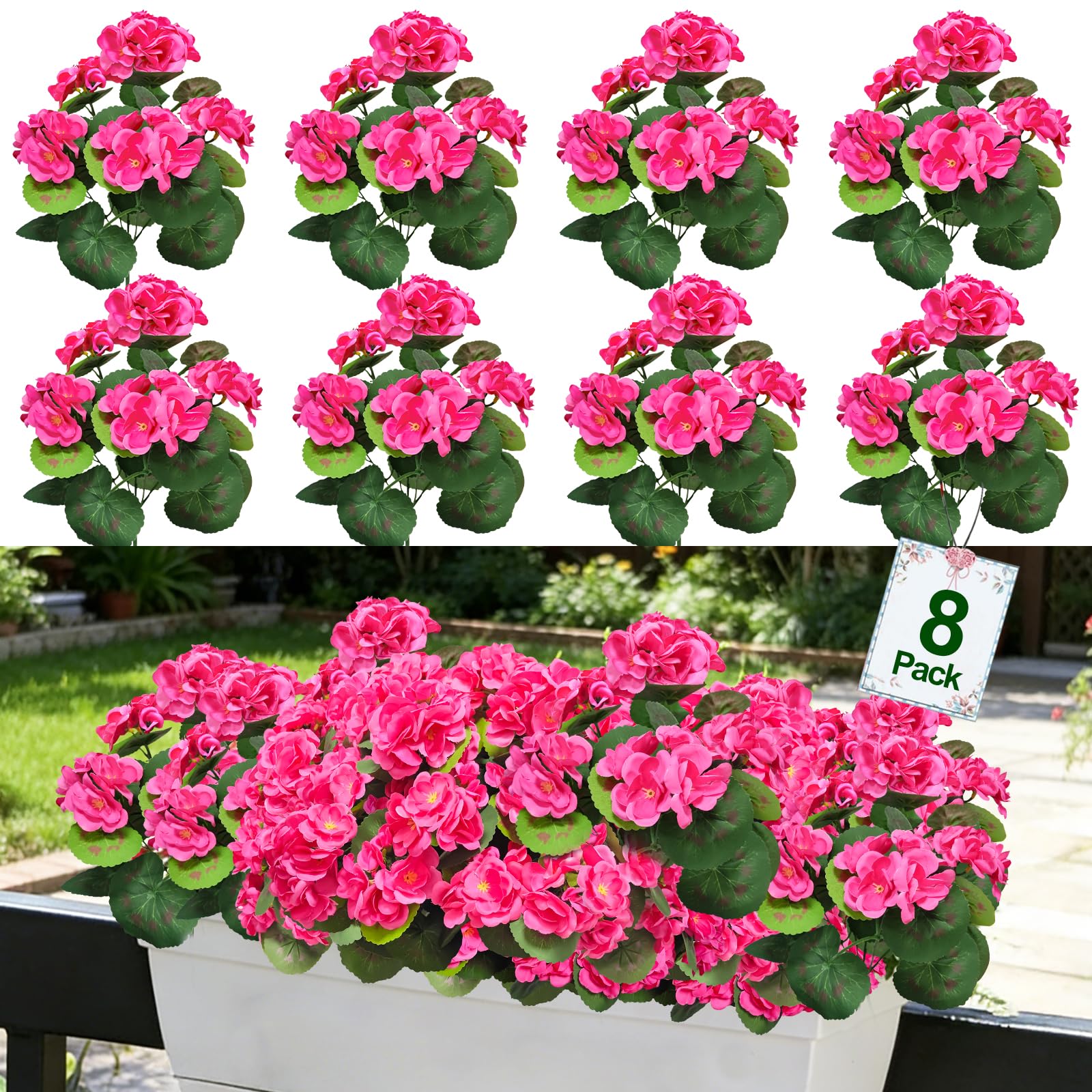 TURNMEON 8 Bundles Artificial Geraniums Flowers