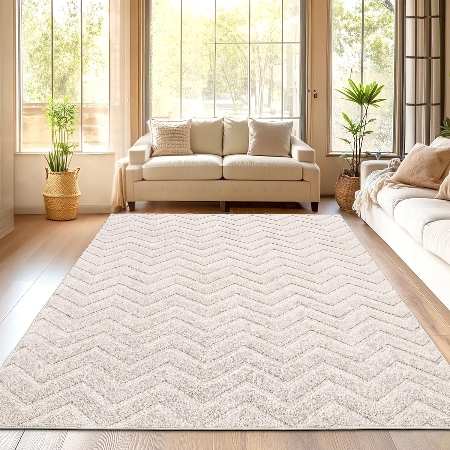 SHACOS Alfombra Grande Beige 160x230cm para Salón de Pelo Corto Moderna Alfombra Antideslizante Pie de Cama Dormitorio Alfombra Bohemia Habitación Suave Alfombra Decorativa para Sala de Estar