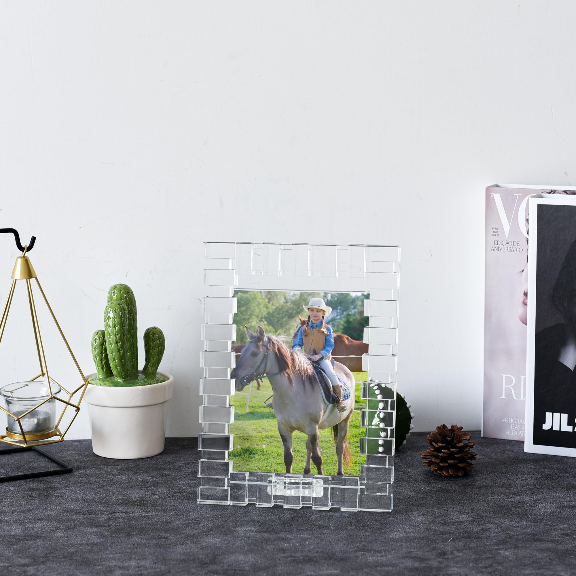 kitCom Kristall-Bilderrahmen, 12,7 x 17,8 cm, Hochzeitsrahmen, Tischdekoration, Hochzeitsrahmen (passend für Fotos à 12,7 x 17,8 cm), transparent, mit Geschenkbox