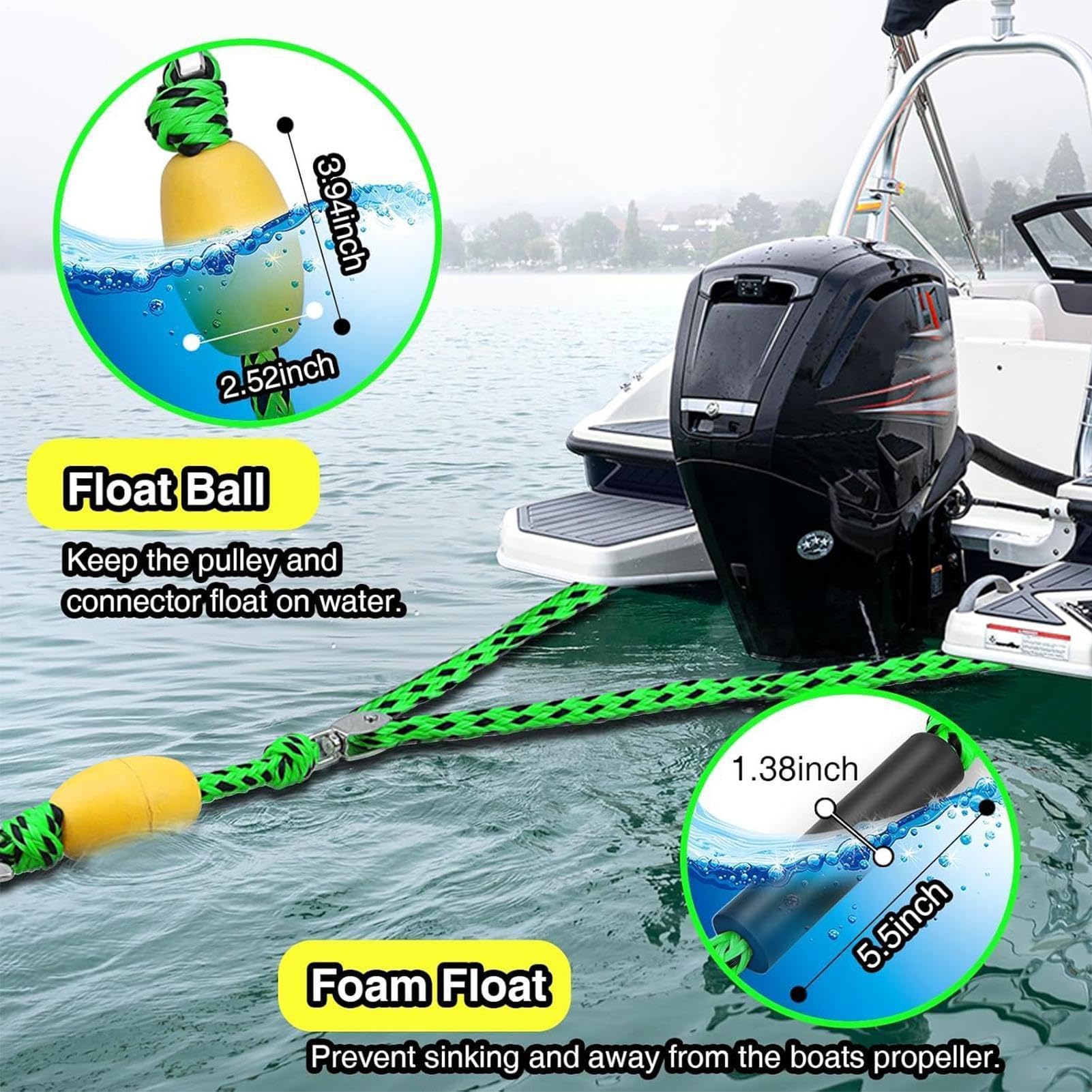Arnés de remolque para barcos, soporta hasta 4 usuarios, enganche de tracción – con gancho y polea giratoria 360° arnés remolque barco – para pontón inflable Kayak Surf Piscina