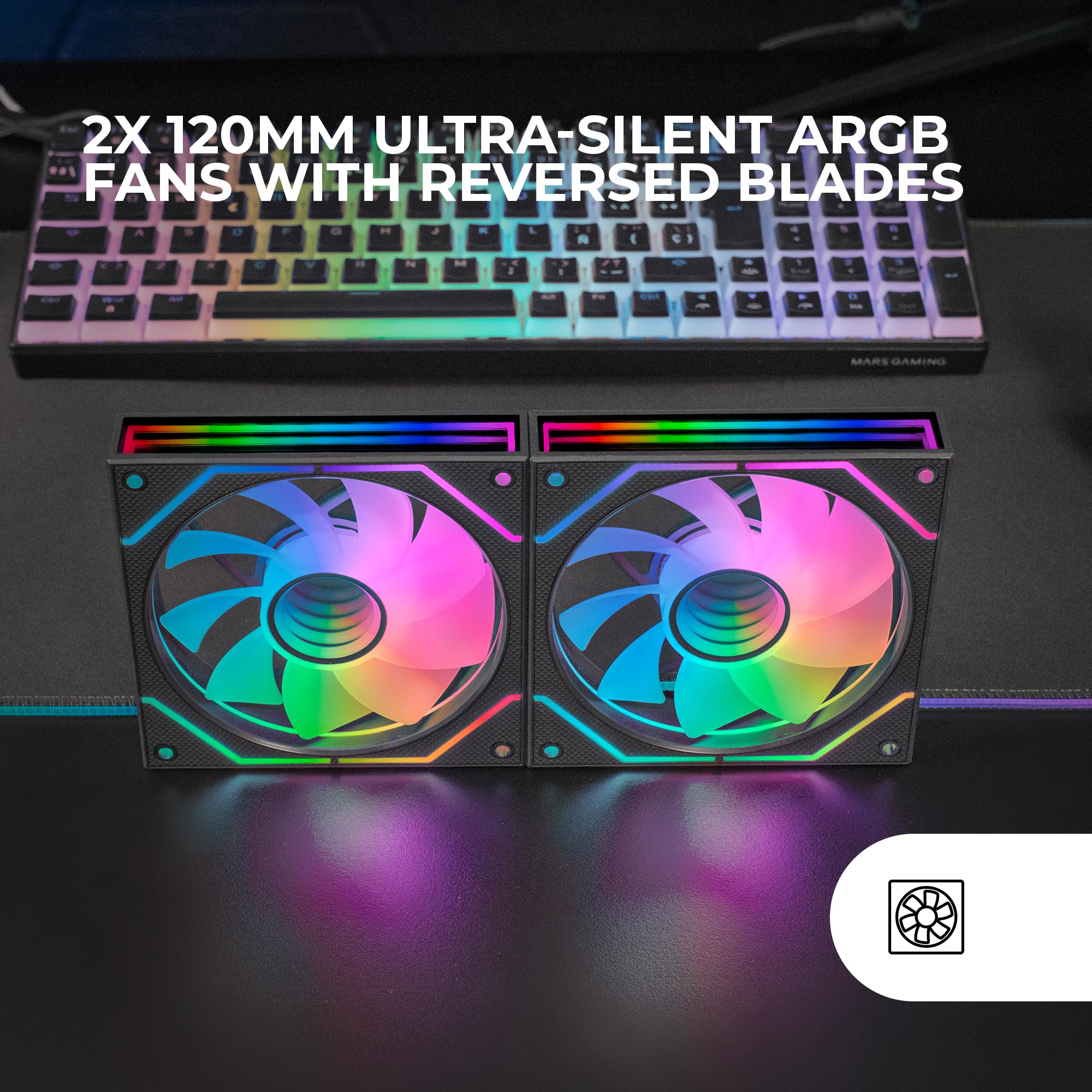 Mars Gaming MFD, Ventilador 120mm CHROMA RGB Dual Automático, Ultra Silencioso 14dB, Conexión Molex 4PIN, Sistema Antivibraciones, Transparente — view 98