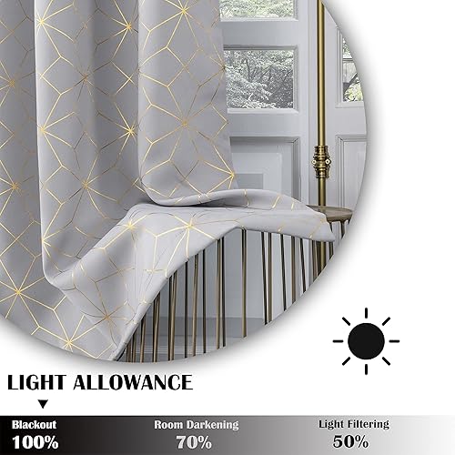 Miniatura 3 de Beauoop Cortinas 100% opacas de 96 pulgadas de largo para dormitorio, sala de estar, cortinas con patrón dorado marroquí, con aislamiento térmico y