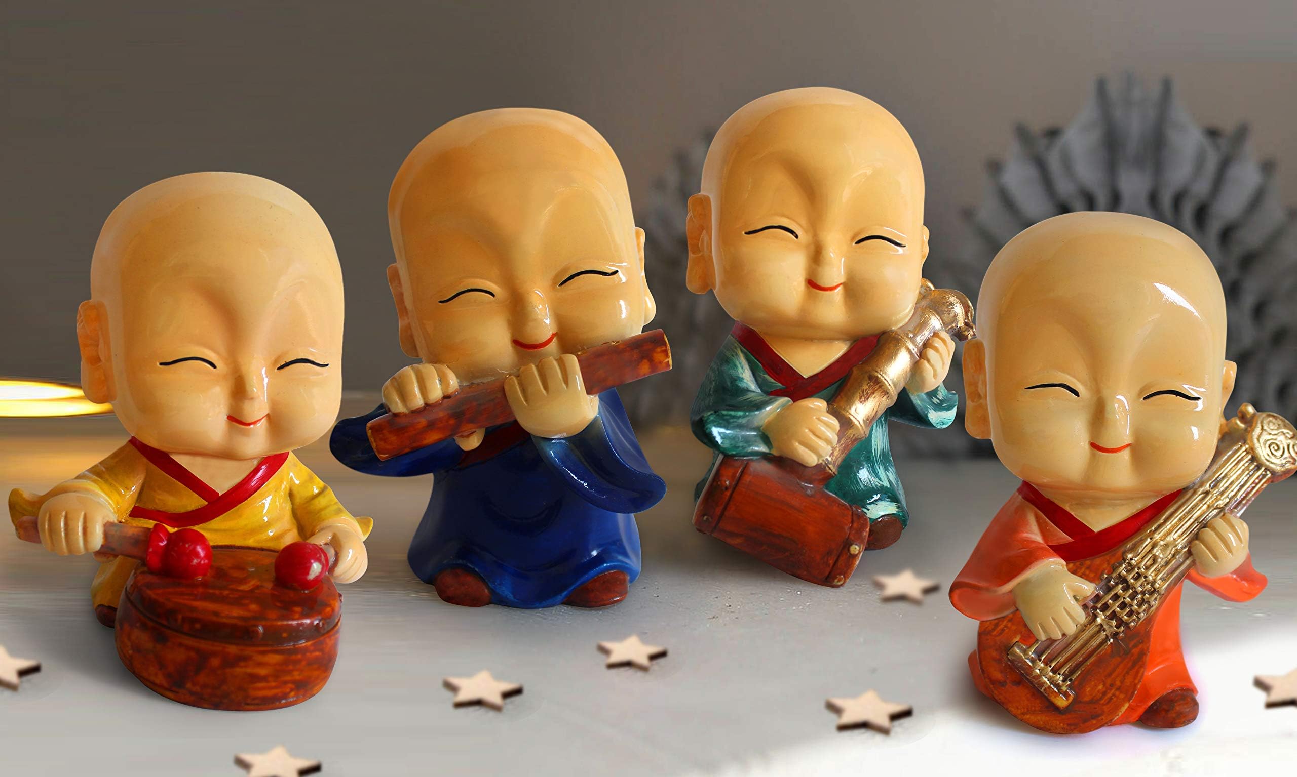 TIED RIBBONS Set of 4 Buddha Monks Figurines Showpiece - Decorations Items for Home - Gifts (Multicolor)