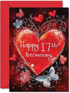 Beautiful Silver 17th Anniversary Cards for Women Men - Love Heart - Elegant Wedding Anniversary Card for Husband Wife Boyfriend Girlfriend, A5 Gorgeous Greeting Cards Gift