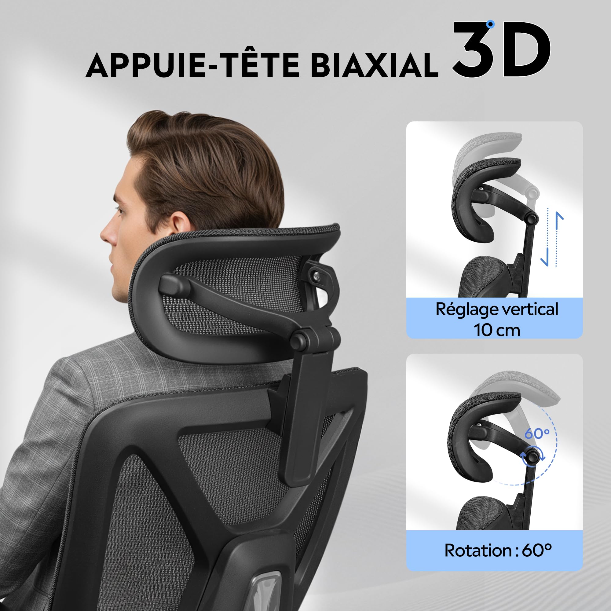 DEVAISE Chaise de Bureau Fauteuil Ergonomique avec Repose-Pieds, Dossier Réglable 90°-145°, Soutien Lombaire Supplémentaire, Base Métallique Robuste, roulettes Silencieuses, Charge Max 180 kg, Noir