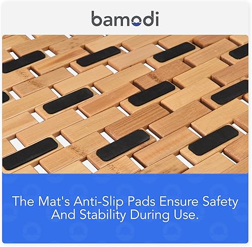 Miniatura 5 de Bamodi Tapete de bambú para baño, tapete de baño de madera, accesorios de madera natural para spa, bañera, cocina, piscina, zona de playa, diseño