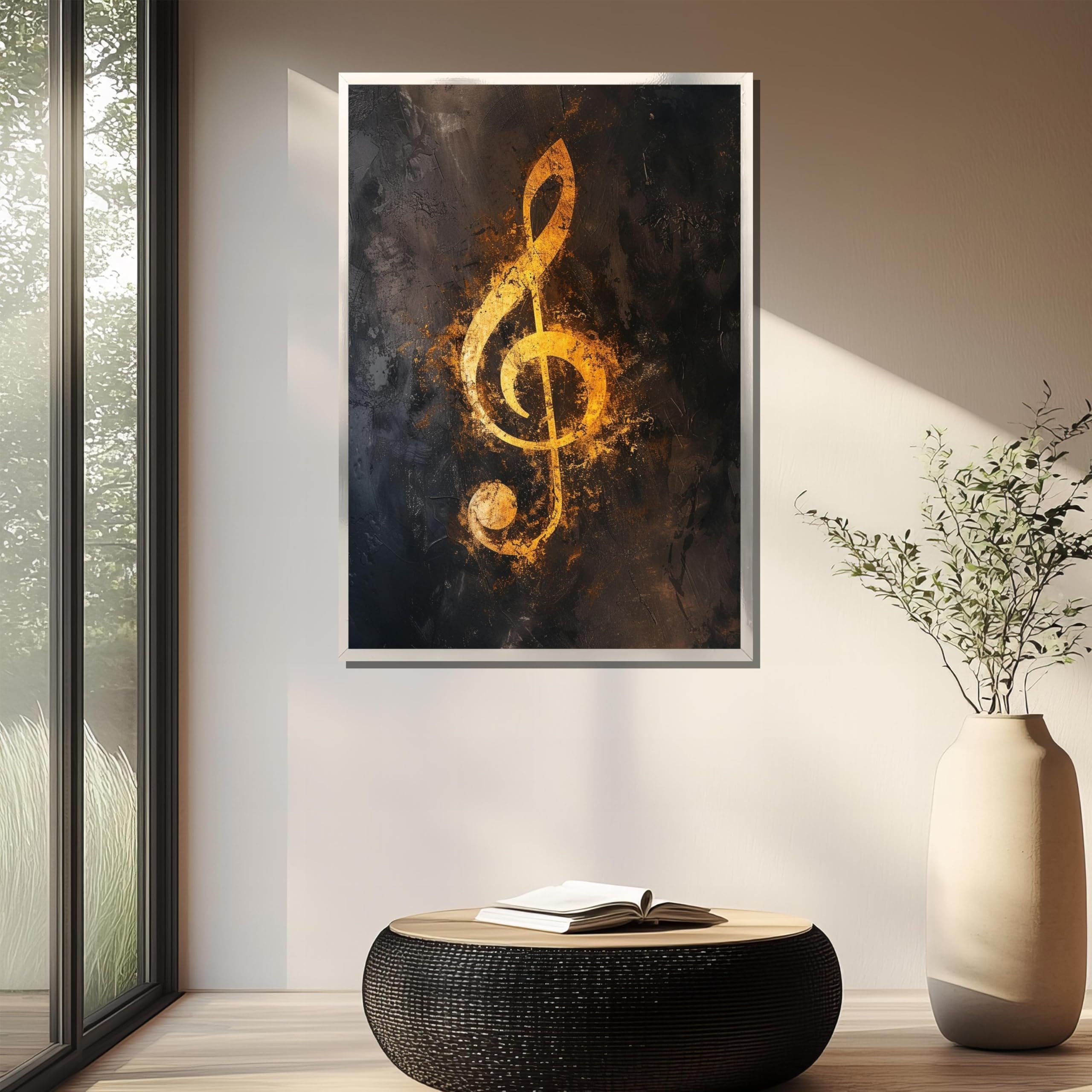 Tableau Clé de Sol Dorée : Solution Déco Murale pour Musiciens exigeants