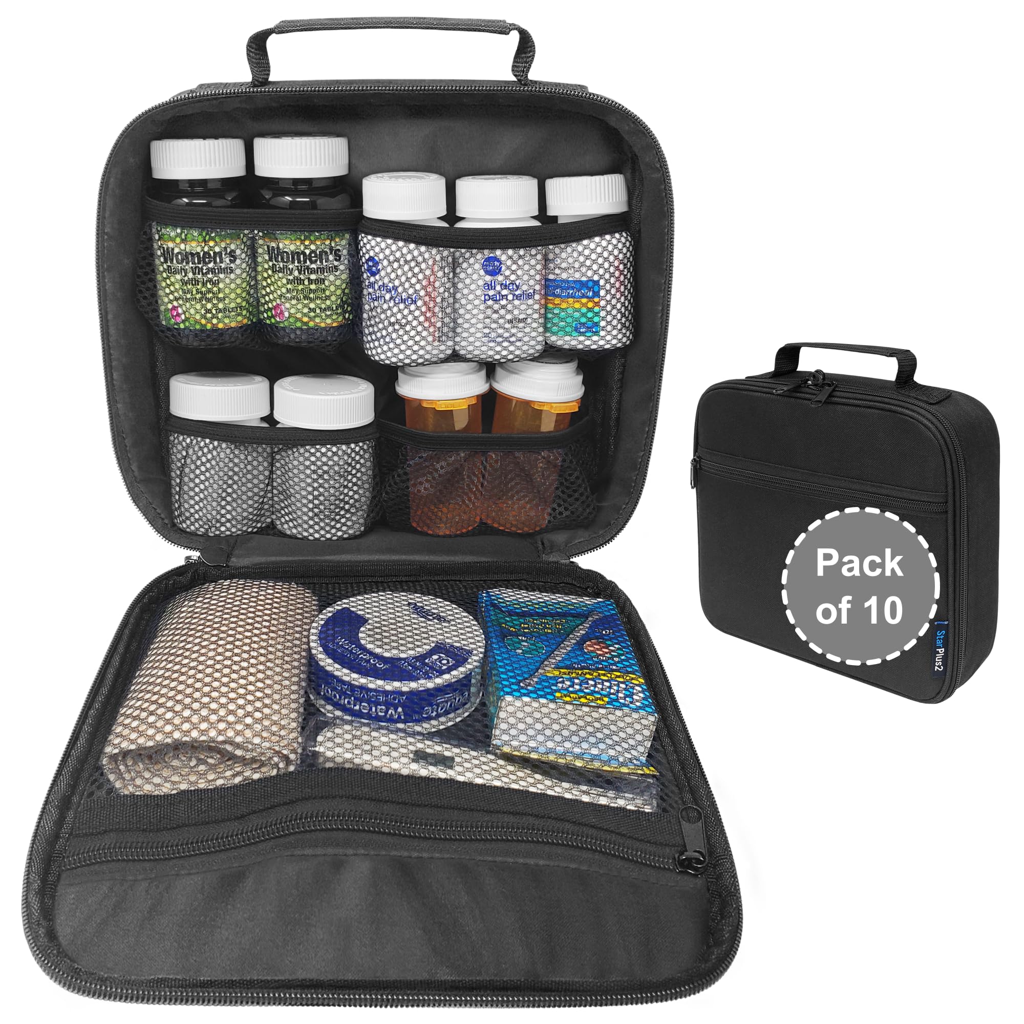 Pack of 10 - Medium Travel Pill Bottle Organizer Medicine Bag Carrier for Medications and Medical Supplies -