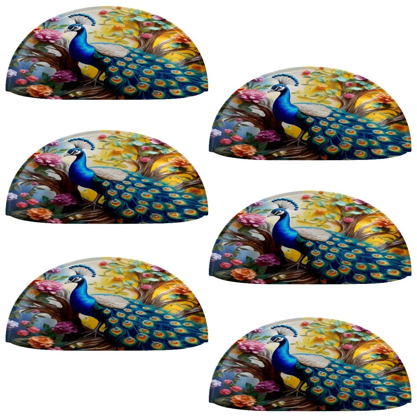 Luoweisi Multi 15 6 Pcs Shell Cup Handles, 3D Peacock Floweres Drawer Pull Handles, Semi Circle Kitchen Cupboard Door Handles And Knobs, Furniture Cabinet Dresser Knobs Handles With Screws