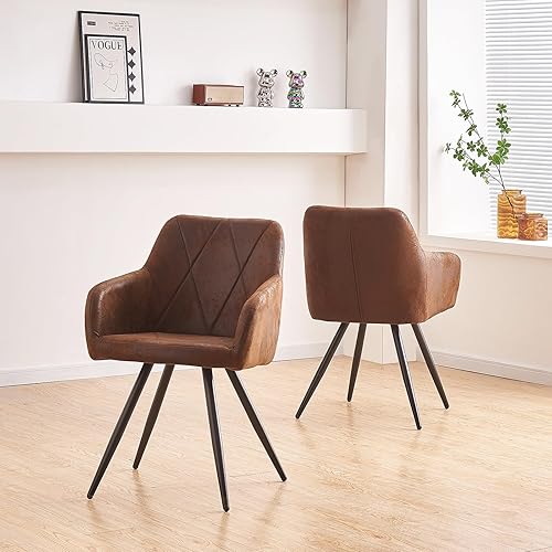 Miniatura 7 de Juego de 2 sillas de comedor tapizadas de mediados de siglo, silla moderna de gamuza con patas de metal negro para cocina, sala de estar, recepción,