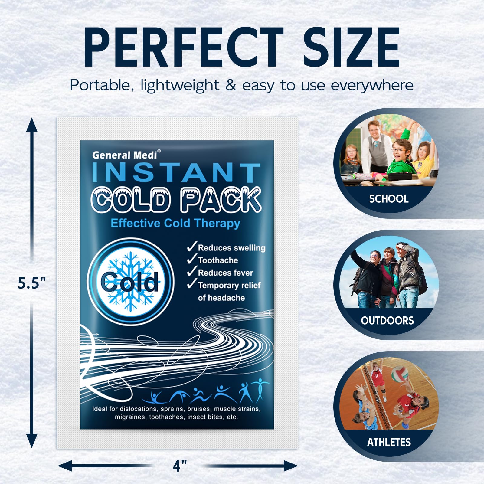 General Medi Instant Ice Cold Pack (4”x 5.5”) – 25 Packs Disposable Cold Therapy Ice Packs for Pain Relief, Swelling, Inflammation, Sprains, Toothache – for Athletes & Outdoor Activities — Amazon image 2