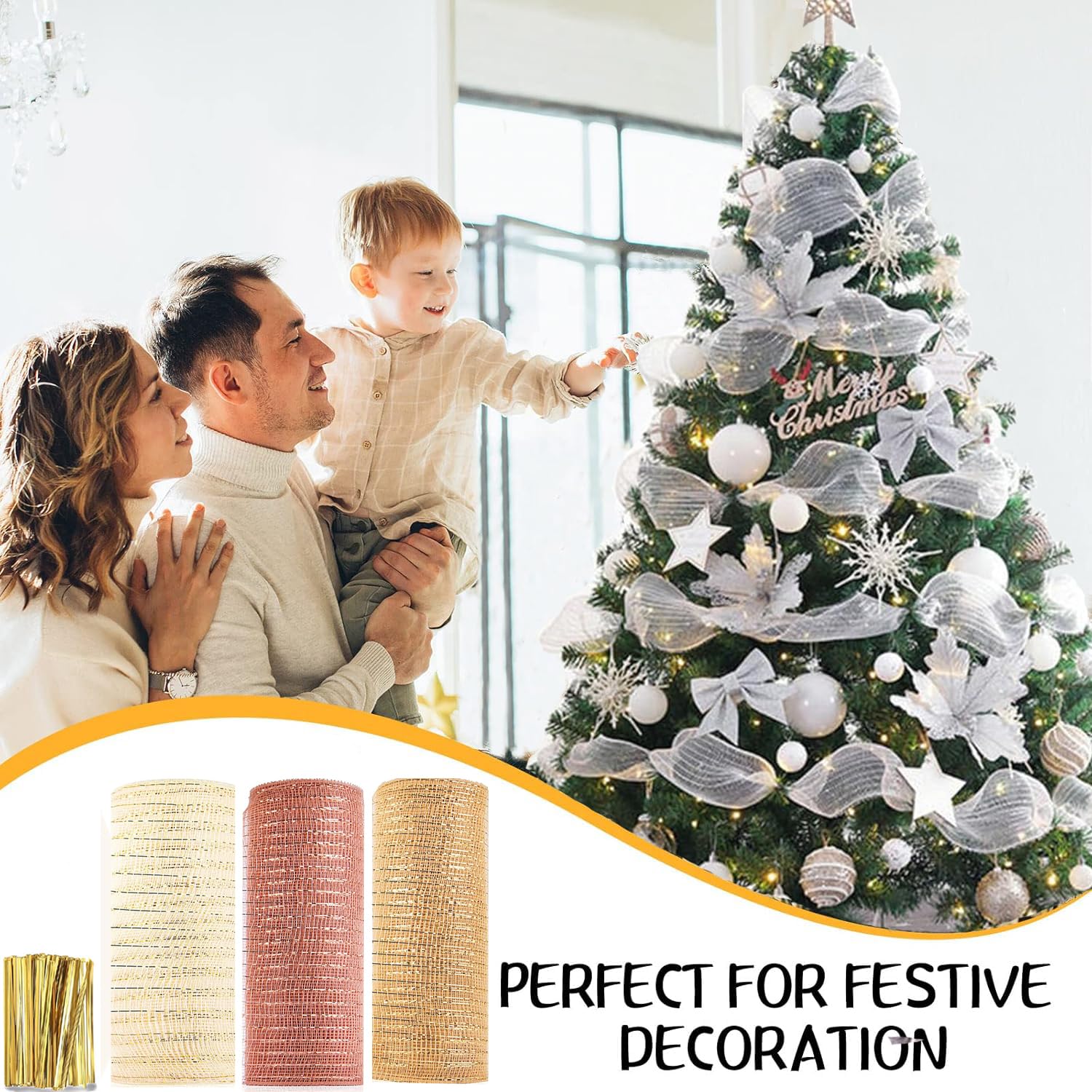 Accesorios para Decoración De Árboles De Navidad,Guirnaldas metálicas Brillantes,Guirnalda De Oropel Navideña, Decoración De Guirnalda Navideña26X910CM (Oro)