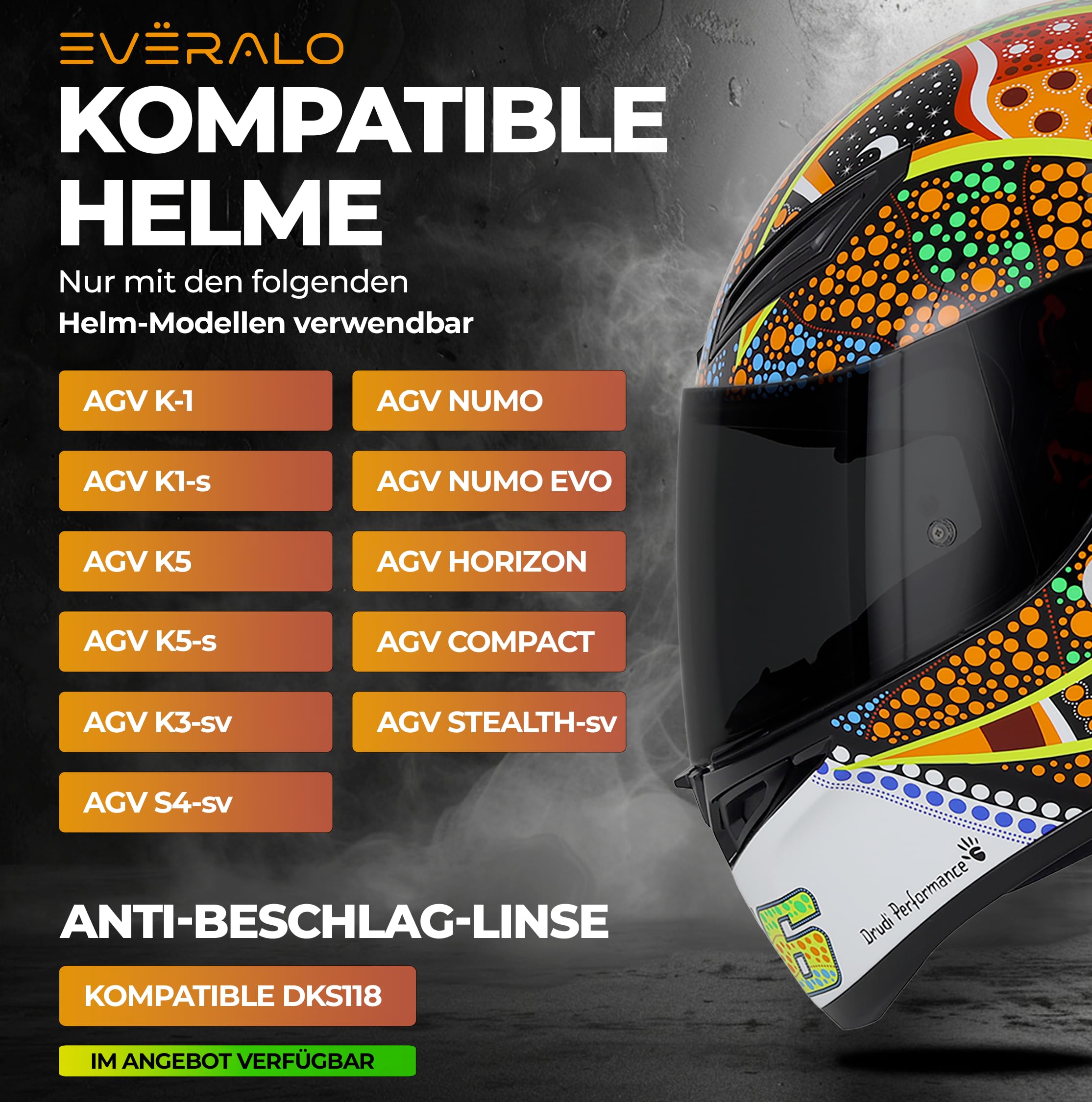 kompatibel mit Visier Agv K1 - K1s - K3sv - K5 - K5s - S4sv - Horizon - Skyline - Strada - Stealth sv - Compact - GT-2 (Dark Schwarz)