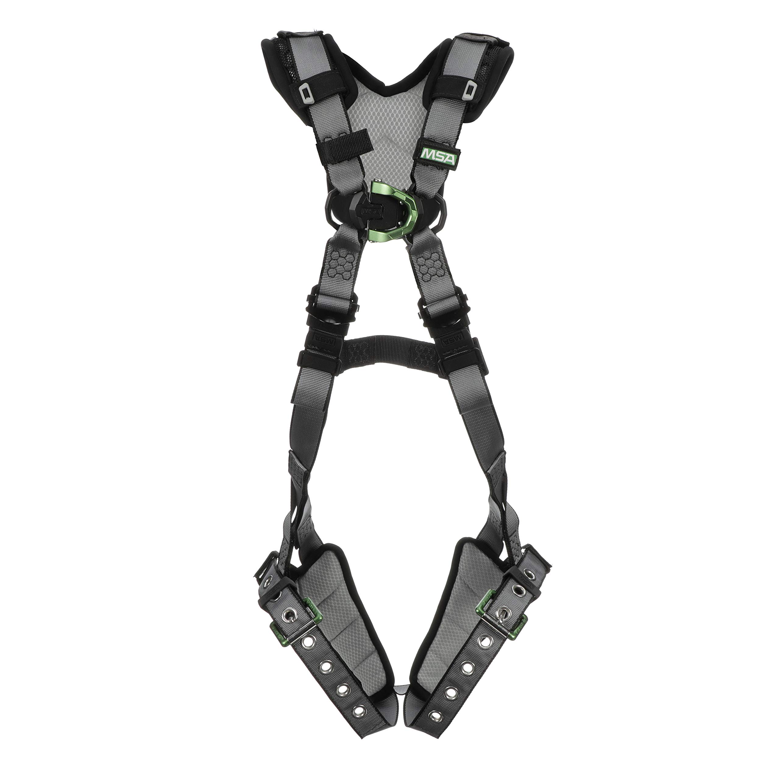 MSA 10194893 V-FIT Full Body Safety Harness - Size: Standard (Medium), D-Ring Configuration: Front/Back/Chest, Tongue Buckle Leg Straps, With Shoulder Padding, Full Body Harness