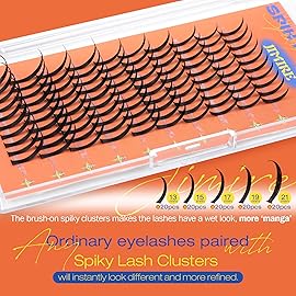 JIMIRE Spike Lash Clusters Manga Individual Lashes Fairy Eyelash Clusters Extensions 13-21MM Mix D Curl Cluster Eyelash Extensions Premade Wispy Lashes Clusters Wet Look