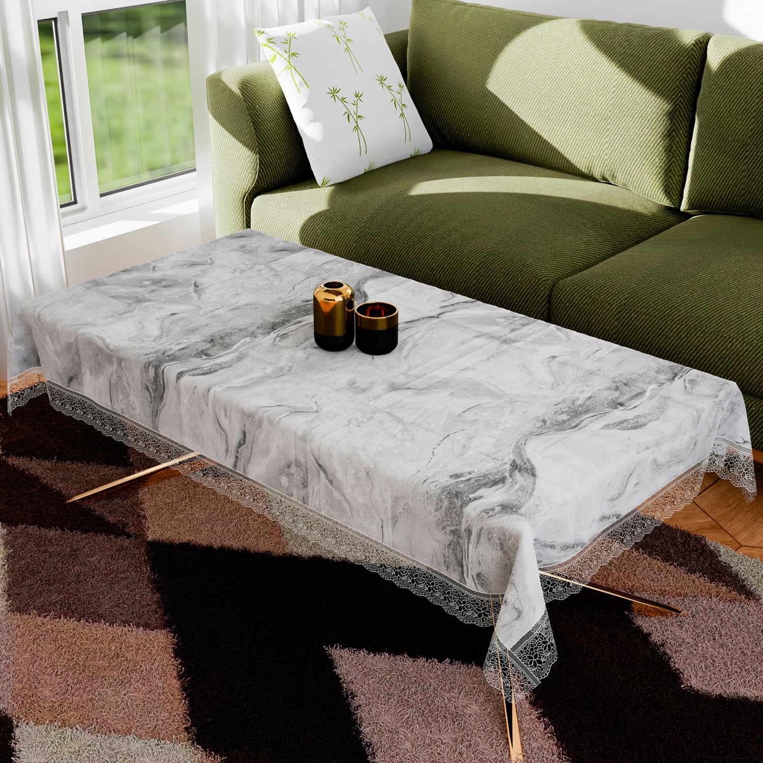Kuber Industries Center Table Cover | PVC 4 Seater Table Cloth Cover | Marble Table Cover | Table Protector | Table Cover for Center Table | 40x60 Inch | CTC | Gray