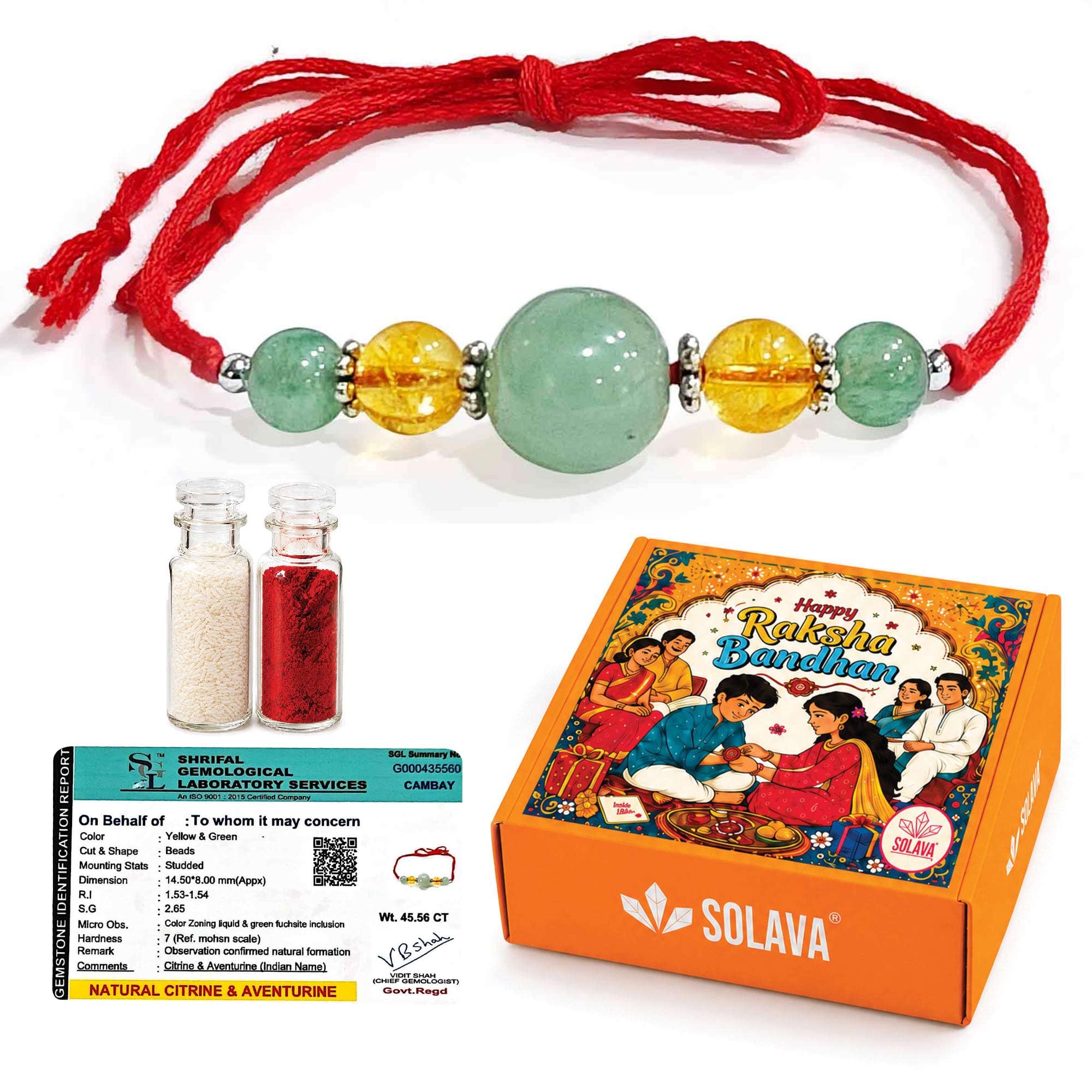 Crystal Rakhi for Brother and Bhabhi for Good Luck and Success - Certified Green Aventurine and Citrine Rakhis for Rakshabandhan, Elegant Green and Yellow Rakhi for Brother-image-14