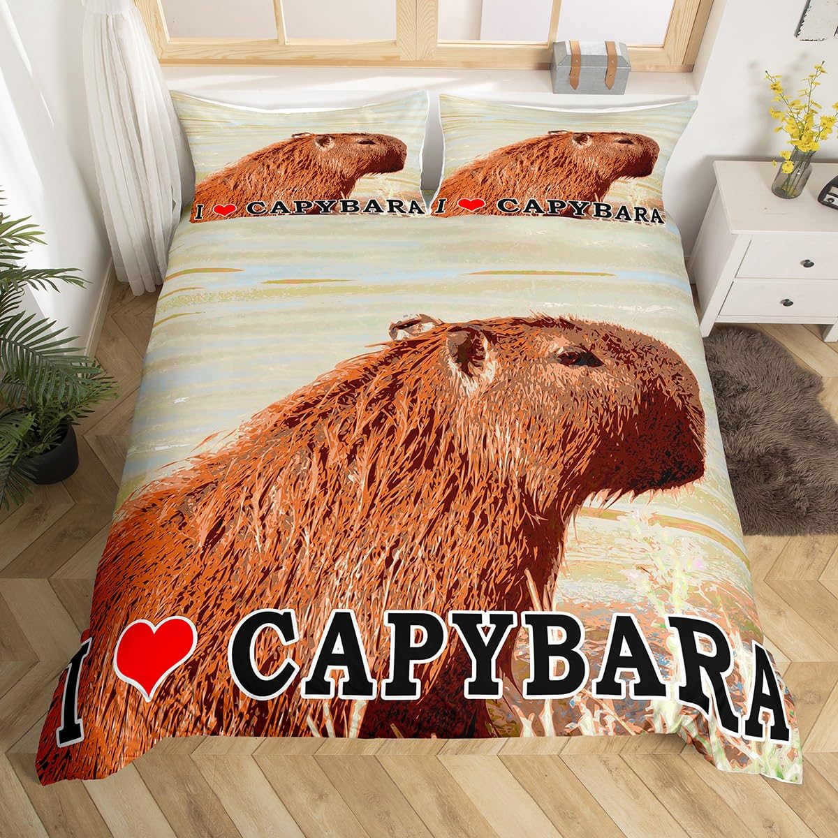 Homemissing Capybara Comforter Cover Brown Capybara Duvet Cover Capybara Animal Duvet Cover for Kids Boys GirlsWild Animal Bedspread Cover Decor Breathable Bedclothes Super King — image 1