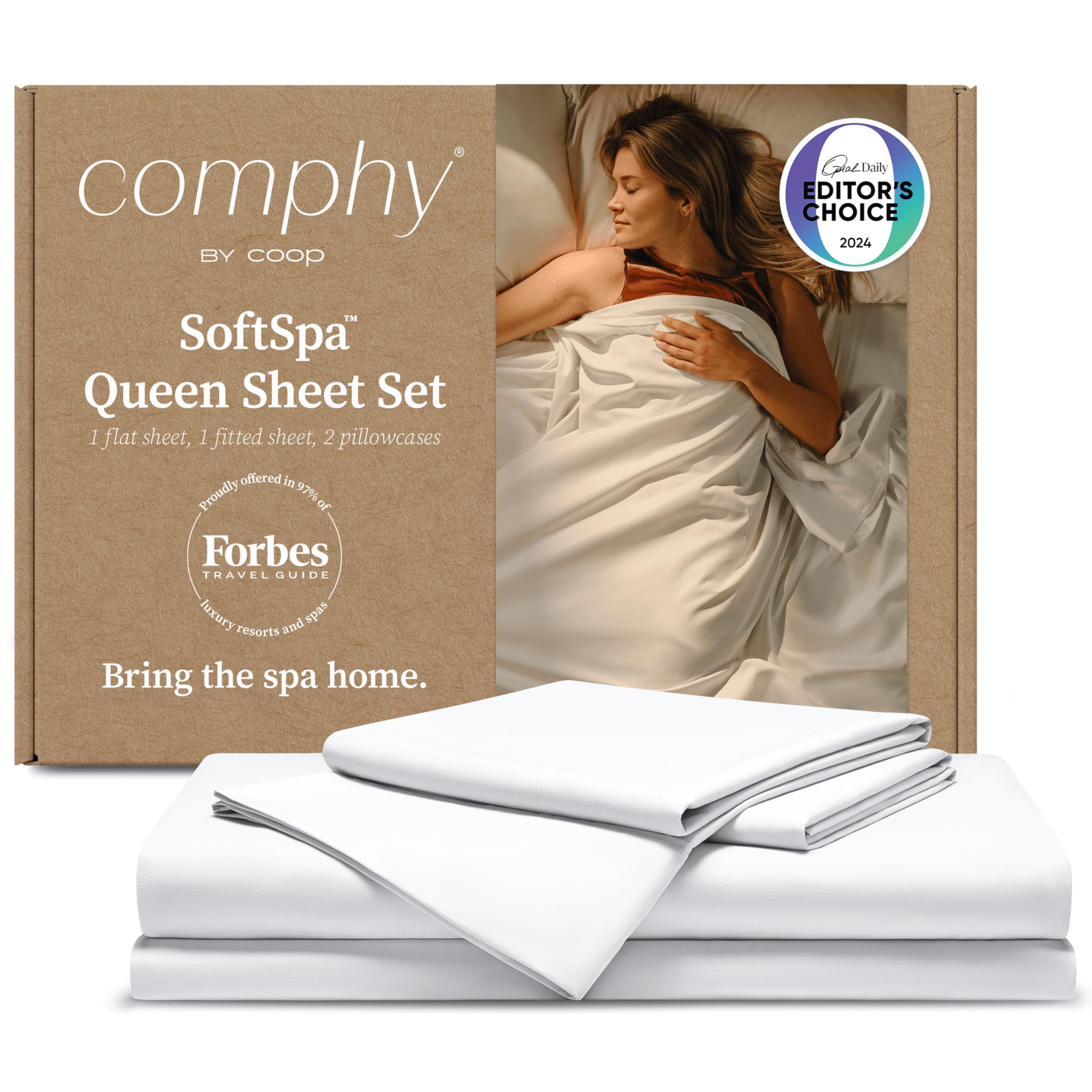 Coop Home Goods Comphy SoftSpa Bed Sheet Set of 4 Pieces, White Queen, Super Soft Queen Sheets, Flat and Fitted, Luxury Spa and Hotel Quality Bed Sheets and Pillowcase Set