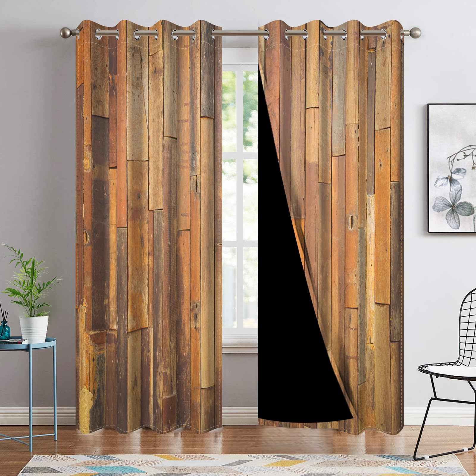 DORCEV Wooden Curtains Vertical Planks Wooden Window Curtains Rustic Wooden Barn Door Grain Cottage Hardwood Garage Door Bedroom Living Room Window Drapes Decor with Grommets,53x84 inch,2 Panels โ image 1