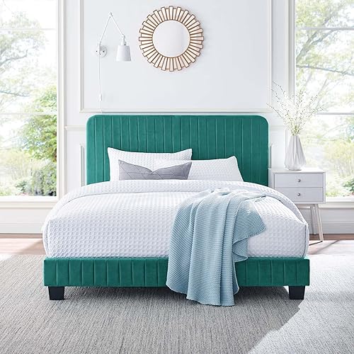 Miniatura 29 de Modway Celine - Base de cama con plataforma de terciopelo capitoné de alto rendimiento, color gris claro Gris,claro,Esmeralda/Sólidos,Gris,Rosa