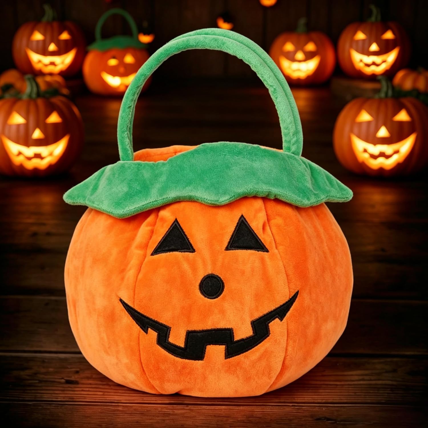Halloween Trick or Treat Bags Orange Candy Bucket,12 * 10 inch Foldable Reusable Basket Gift for Party Supplies Pumpkin