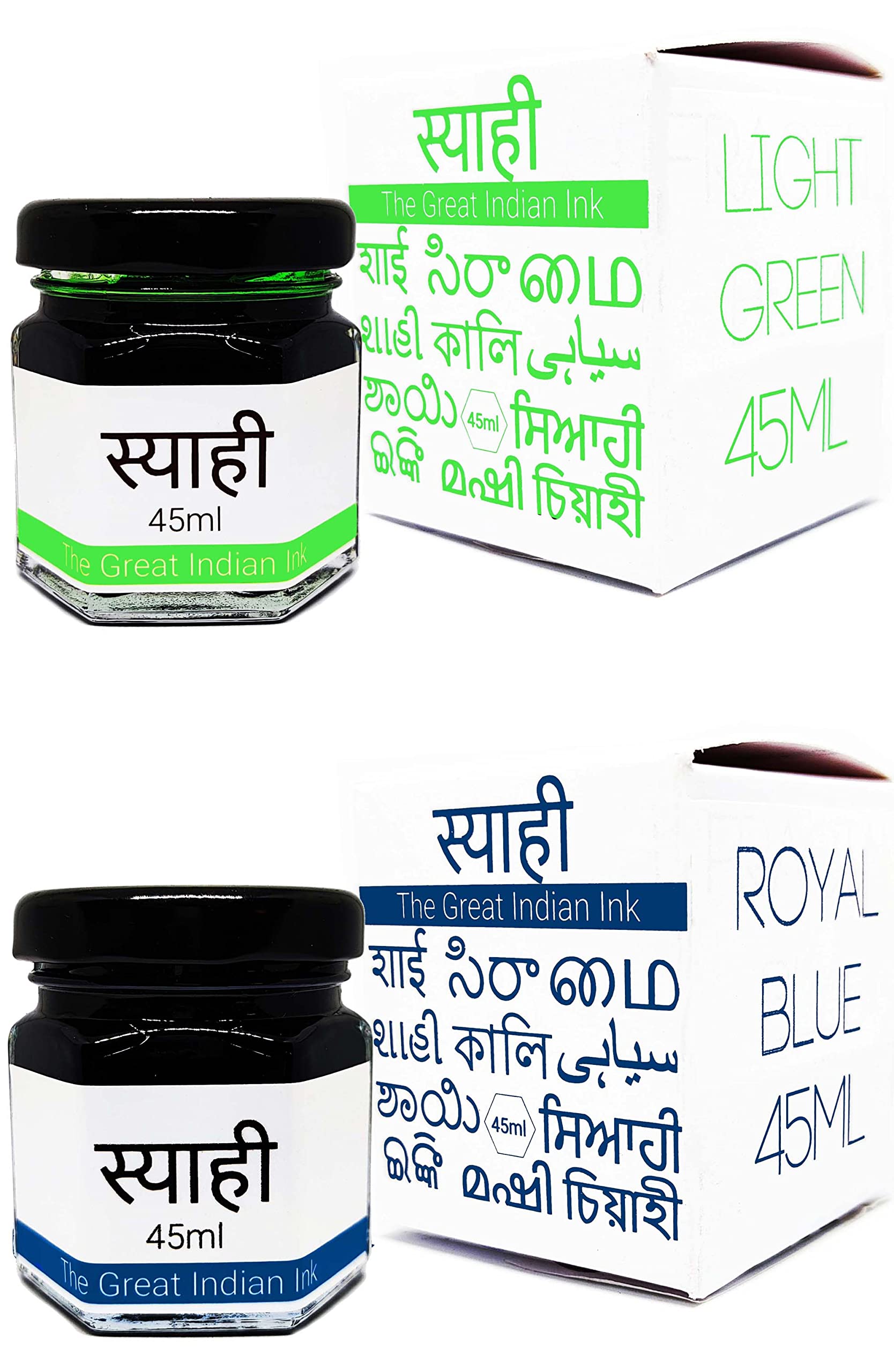 Syahi - The Great Indian Ink - Fountain Pen, Calligraphy, Drawing, Doodle, V5, V7, Trimax (Royal-Blue-Light-Green)