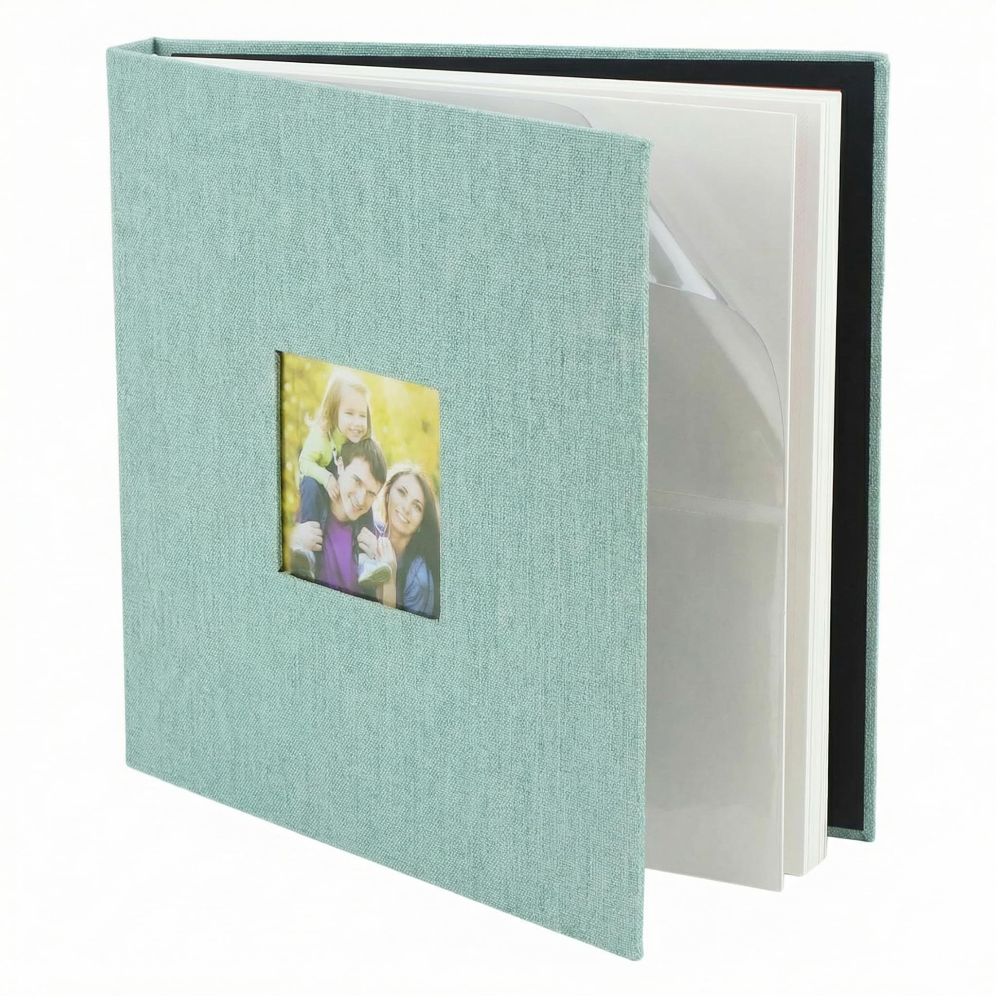 QWORK® Linen Cover Self-Adhesive Photo Album 28 x 27 cm, 40 Pages (20 Sheets), for 4x6 & 8x10 Pictures - Photo Book Holds 140 4x6 or 40 8x10 Photos