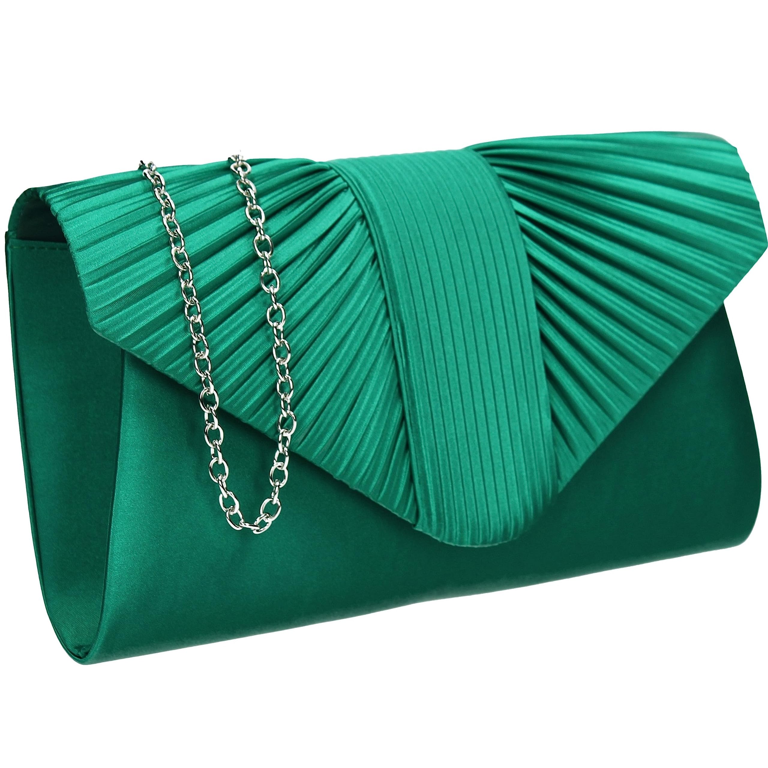 SwankySwans Sophie Womens Satin Party Prom Wedding Evening Clutch Bag Purse (Green)