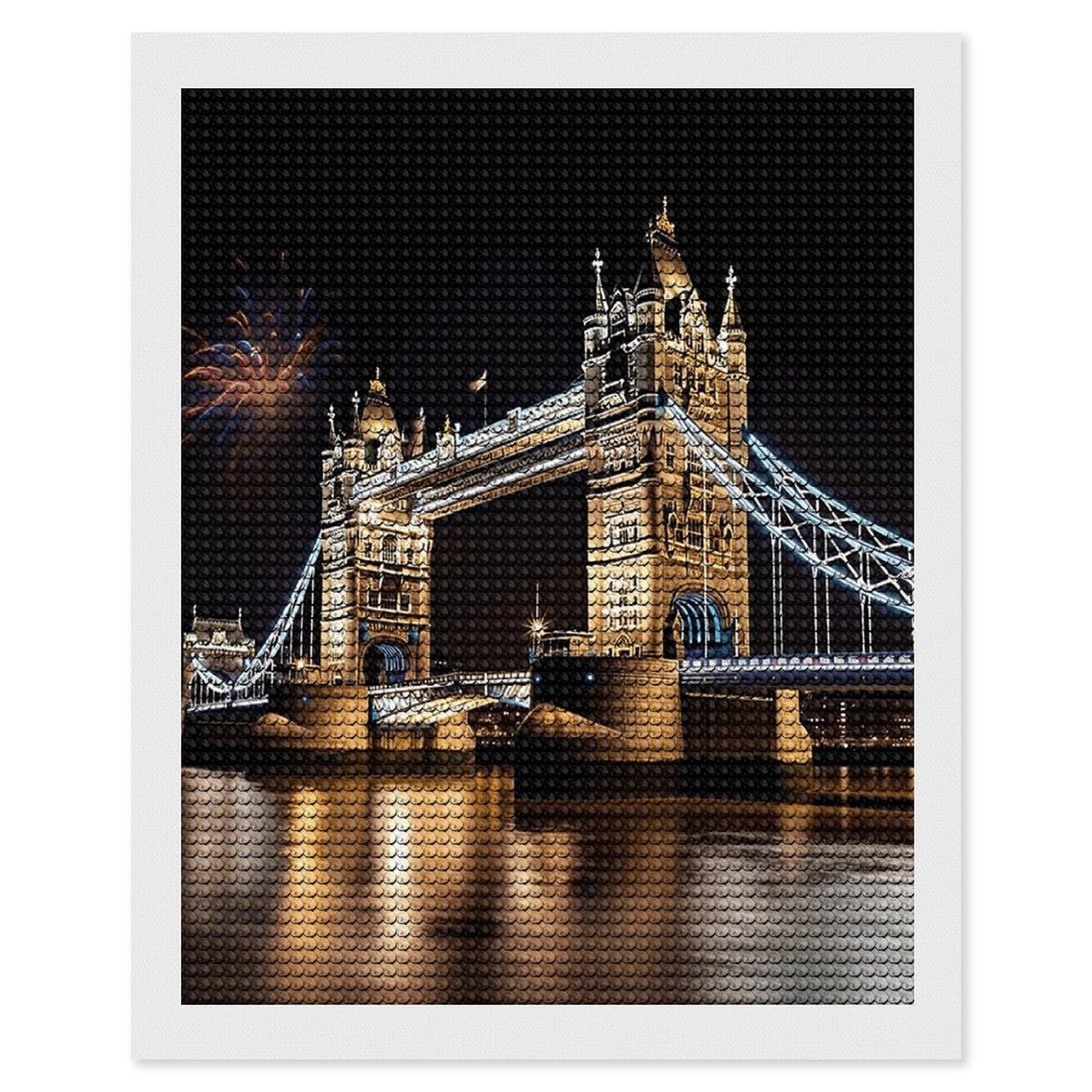 VstaDank Night London Tower Bridge Diamond Painting Kits Exquisite DIY Full Round Drill Diamond Dots Painting for Adults Beginner Diamond Photo Paint with Diamond Picture Art Wall Decor 16"x20"