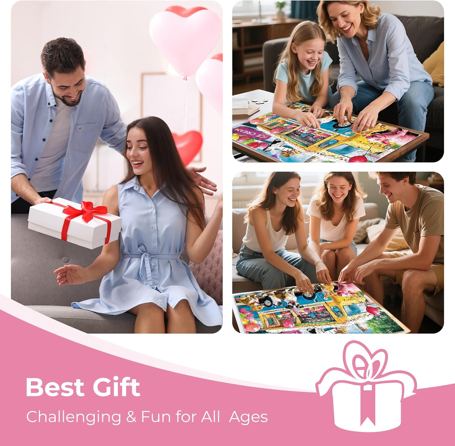 300 Piece Puzzle for Adult,Ice Cream Truck Jigsaw Puzzle,Unique Fun Colorful Summer Puzzle Large Piece,Cute Animal Puzzle for Teens Seniors,Challenging Family Activity Game Gift for Family,20.5*15In