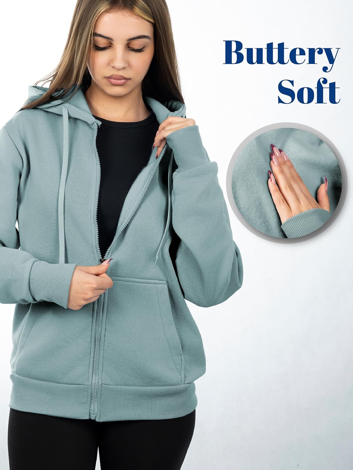 Oversized Zip Up Hoodie for Women, Soft Fleece Cotton Blend, Cozy Full Zip Sweatshirt - Image 5